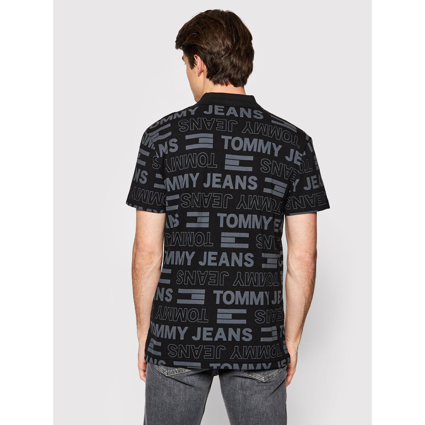 Tommy Jeans Тениска с яка и копчета Aop DM0DM11337 Черен Regular Fit - Pepit.bg