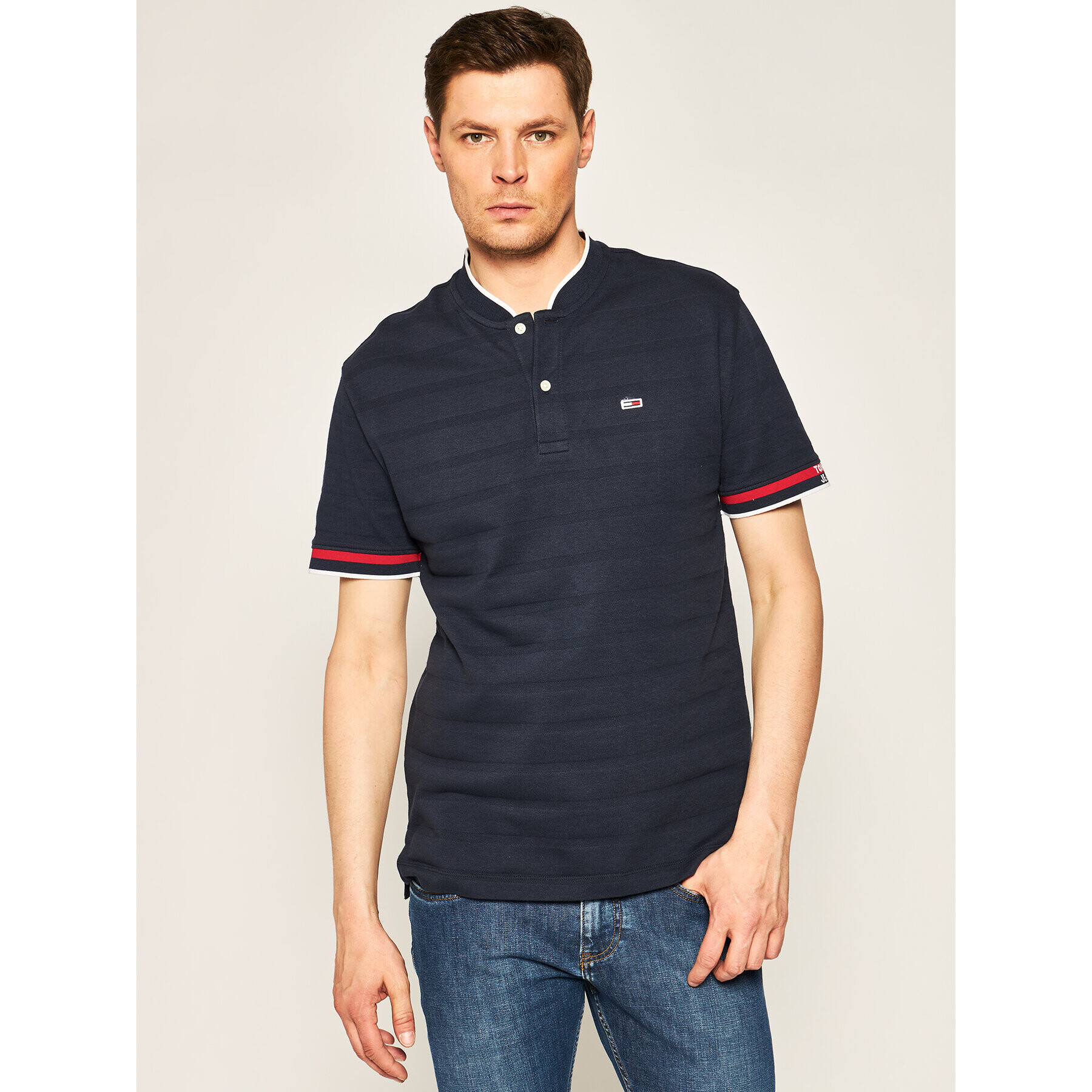 Tommy Jeans Тениска с яка и копчета Baseball Neck DM0DM07780 Тъмносин Regular Fit - Pepit.bg