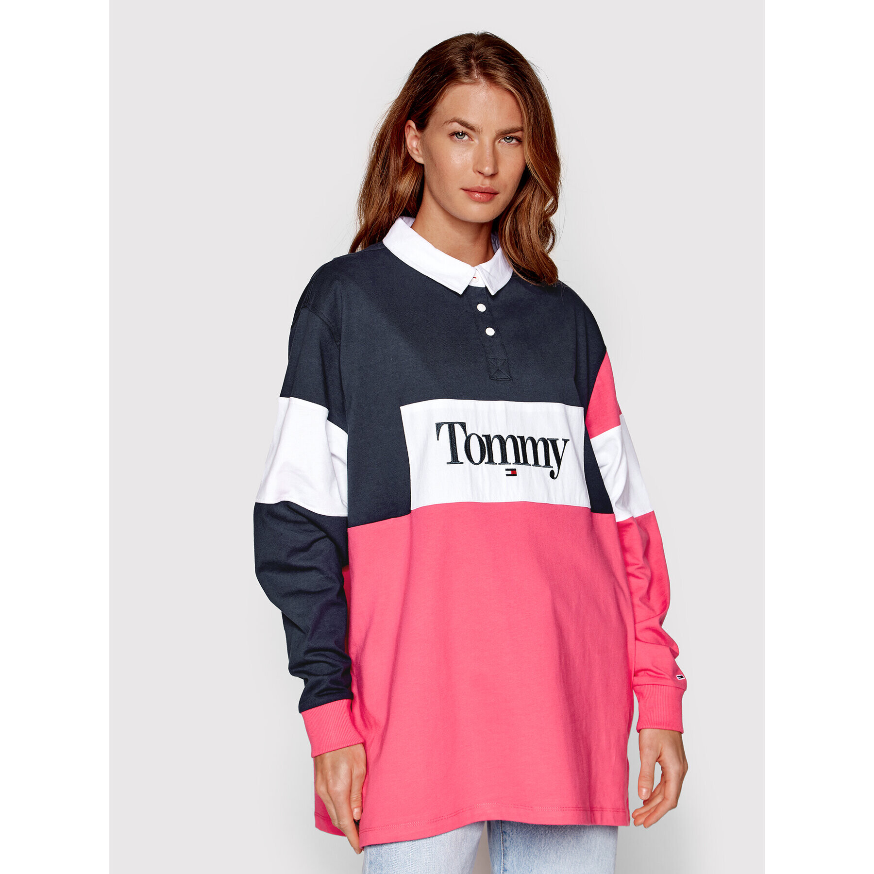 Tommy Jeans Тениска с яка и копчета Bold Logo DW0DW13429 Цветен Relaxed Fit - Pepit.bg