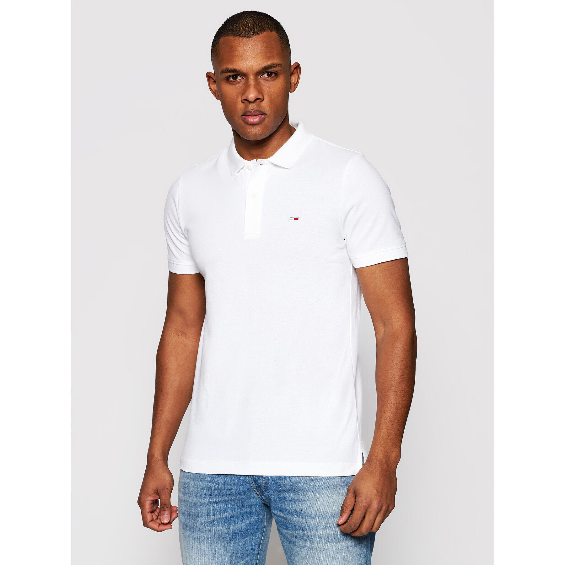 Tommy Jeans Тениска с яка и копчета Classics Solid DM0DM09439 Бял Slim Fit - Pepit.bg