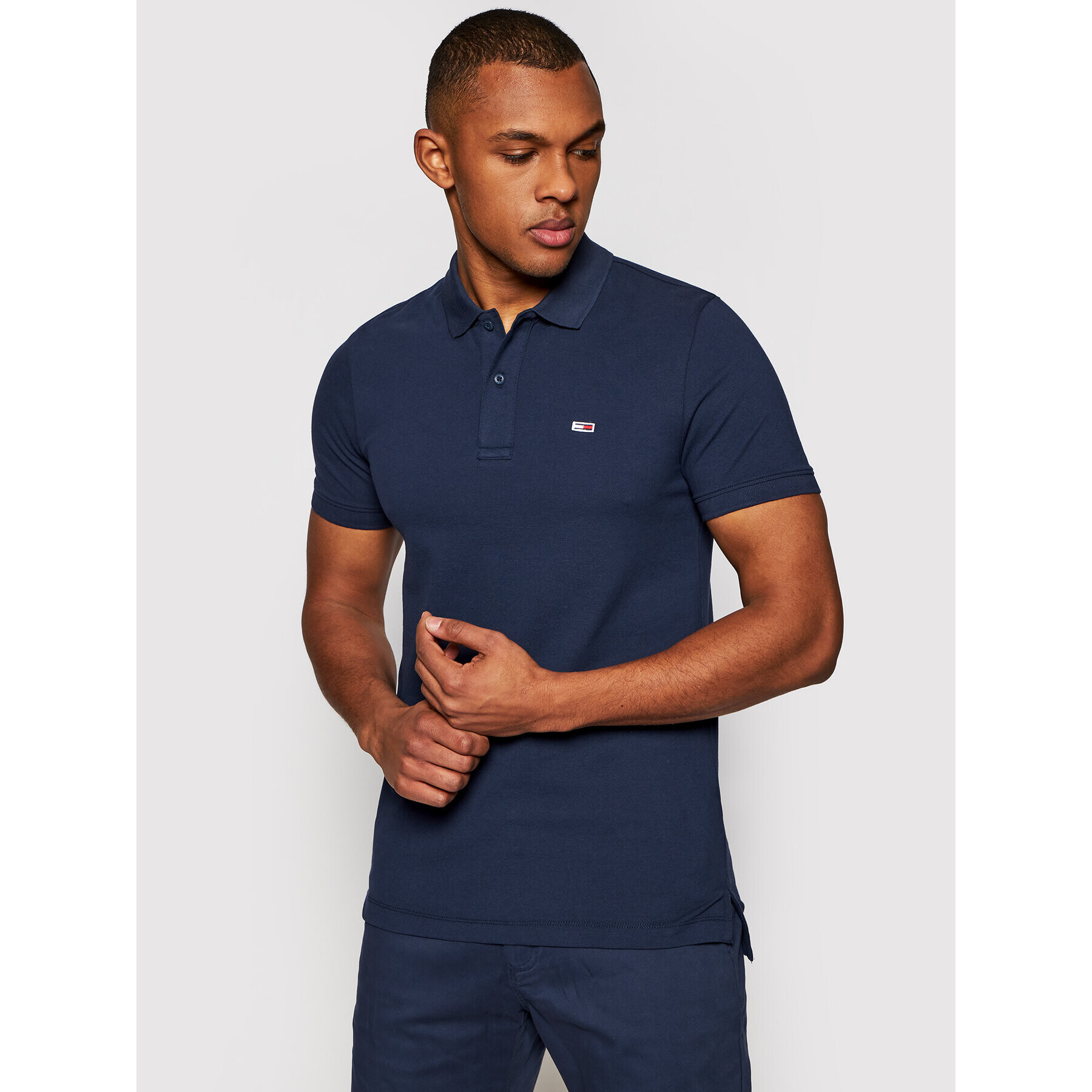 Tommy Jeans Тениска с яка и копчета Classics Solid Stretch DM0DM09439 Тъмносин Regular Fit - Pepit.bg