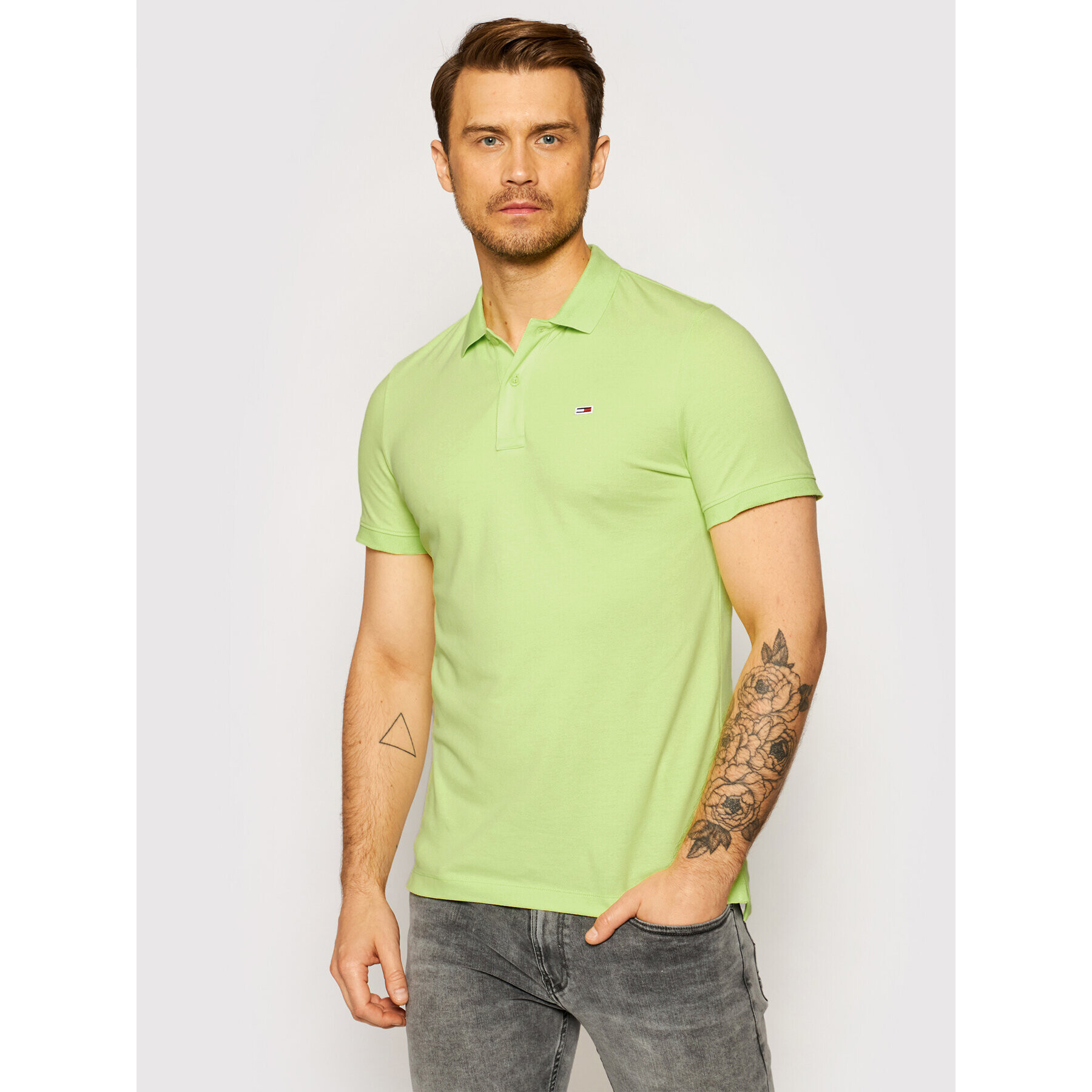 Tommy Jeans Тениска с яка и копчета Classics Solid Stretch DM0DM09439 Зелен Slim Fit - Pepit.bg