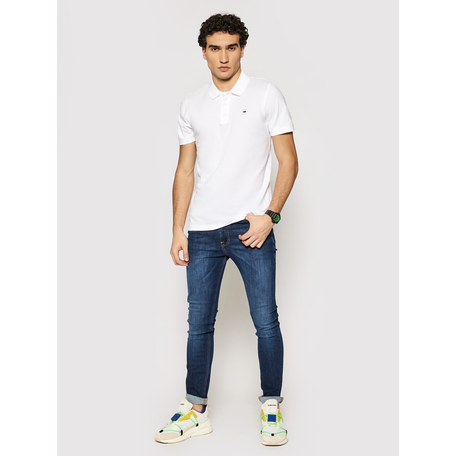 Tommy Jeans Тениска с яка и копчета DM0DM04266 Бял Slim Fit - Pepit.bg