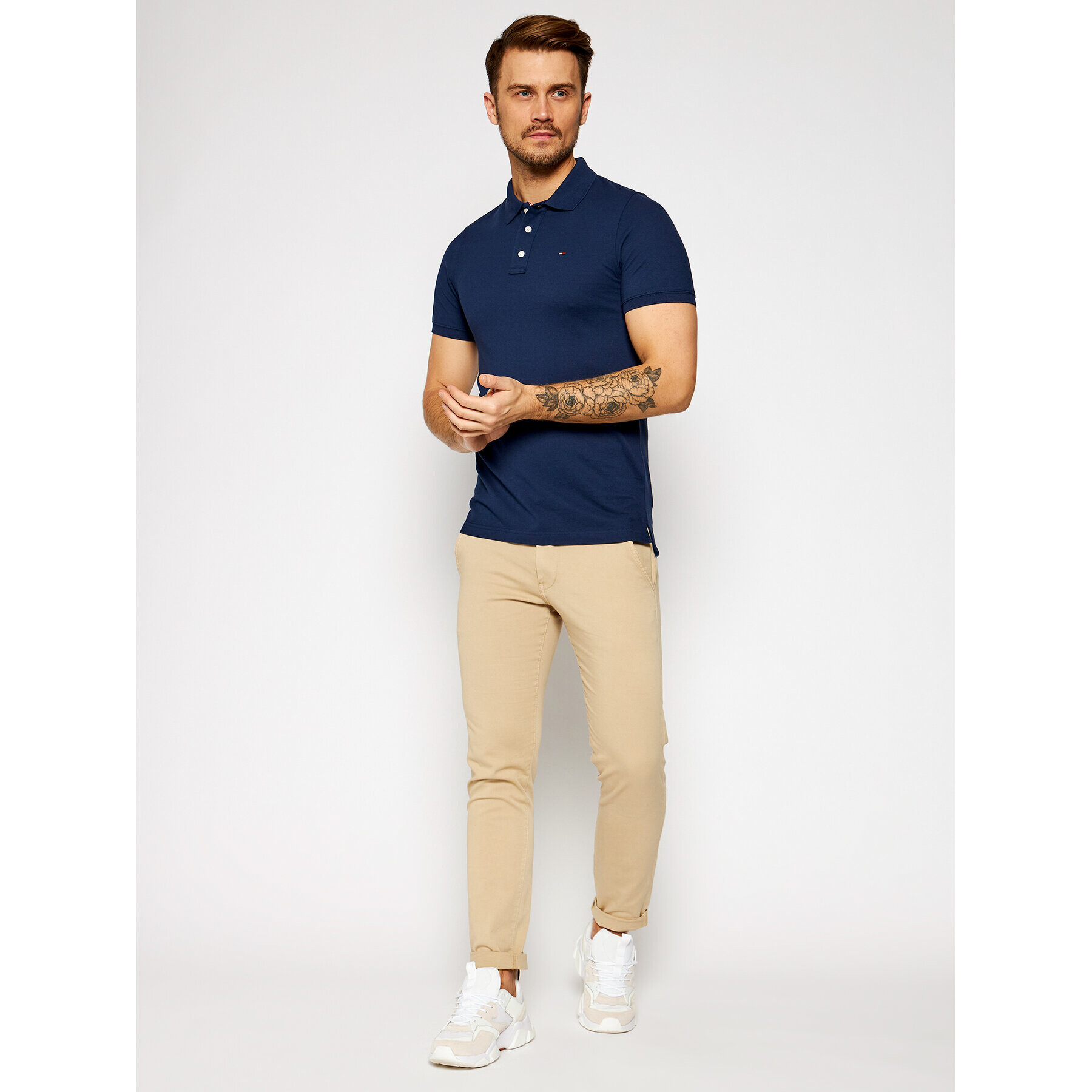 Tommy Jeans Тениска с яка и копчета DM0DM04266 Тъмносин Slim Fit - Pepit.bg