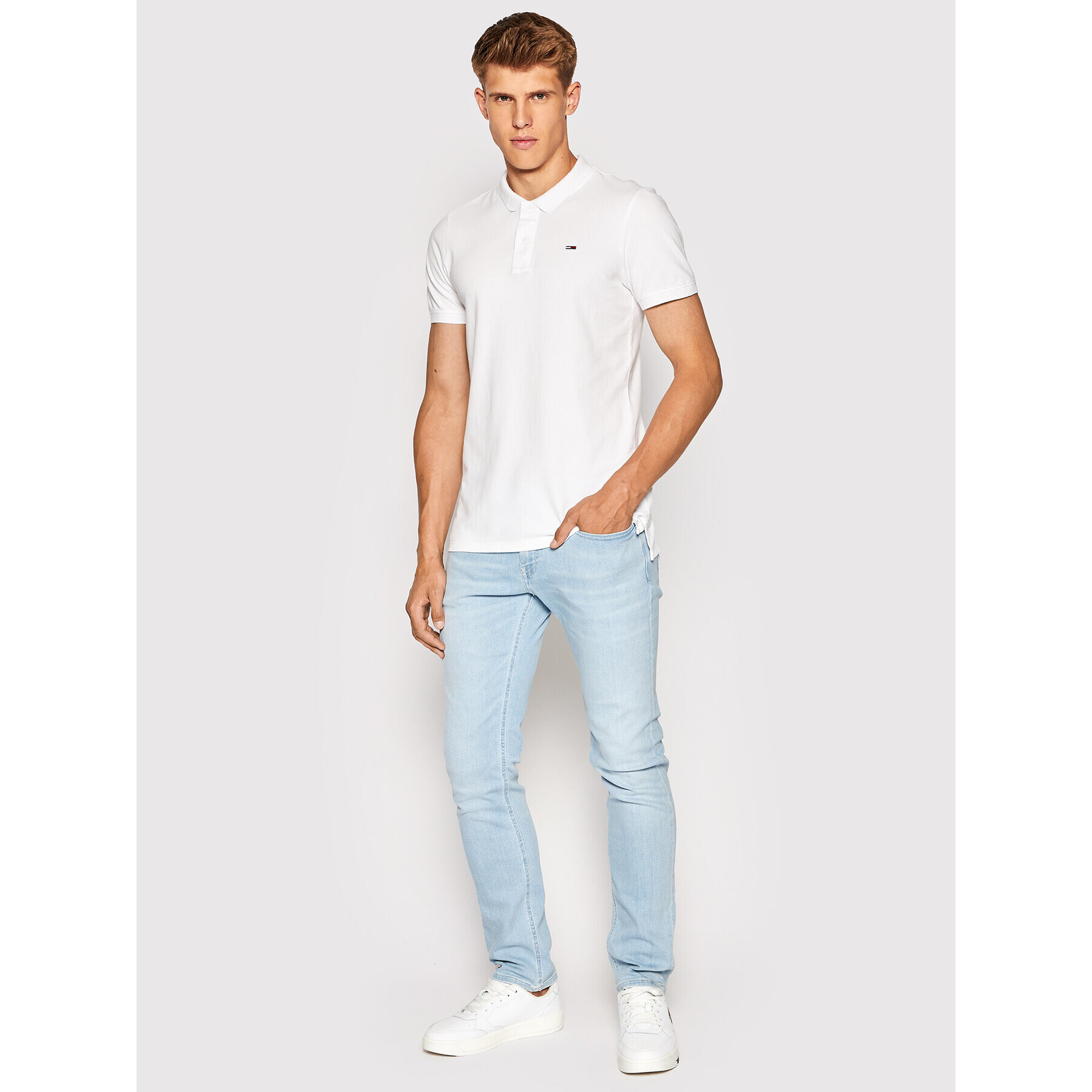 Tommy Jeans Тениска с яка и копчета Solid Stretch DM0DM12219 Бял Regular Fit - Pepit.bg