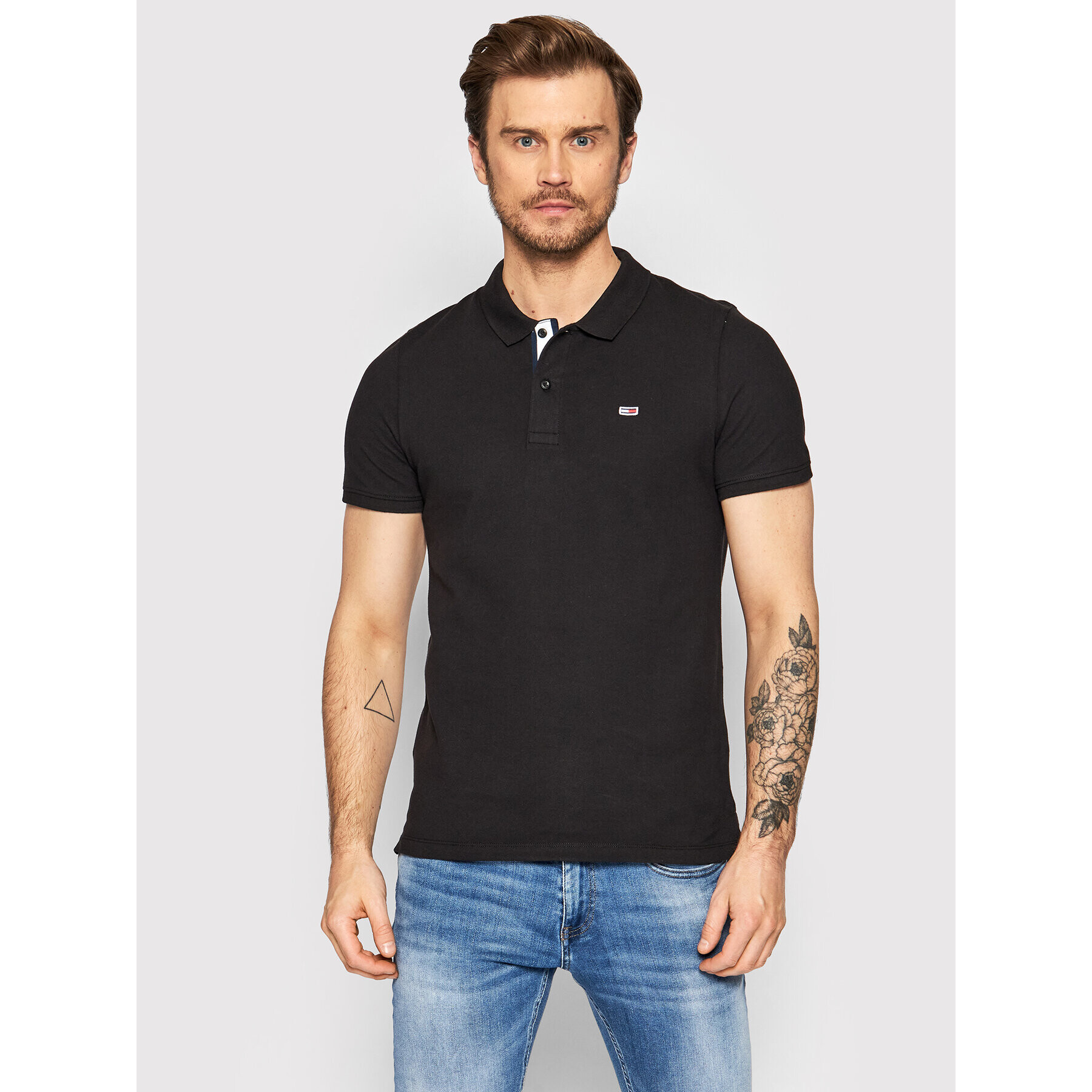 Tommy Jeans Тениска с яка и копчета Solid Stretch DM0DM12219 Черен Slim Fit - Pepit.bg
