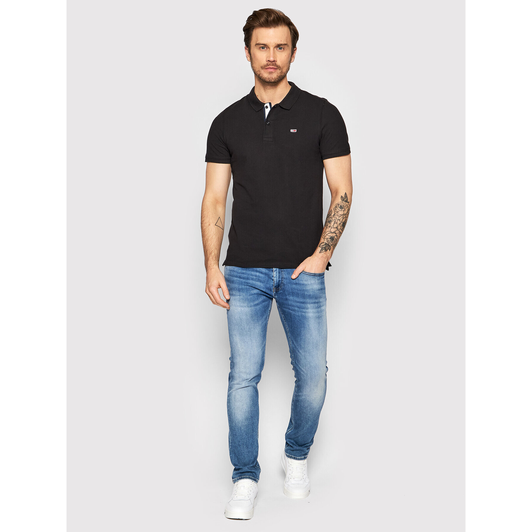 Tommy Jeans Тениска с яка и копчета Solid Stretch DM0DM12219 Черен Slim Fit - Pepit.bg