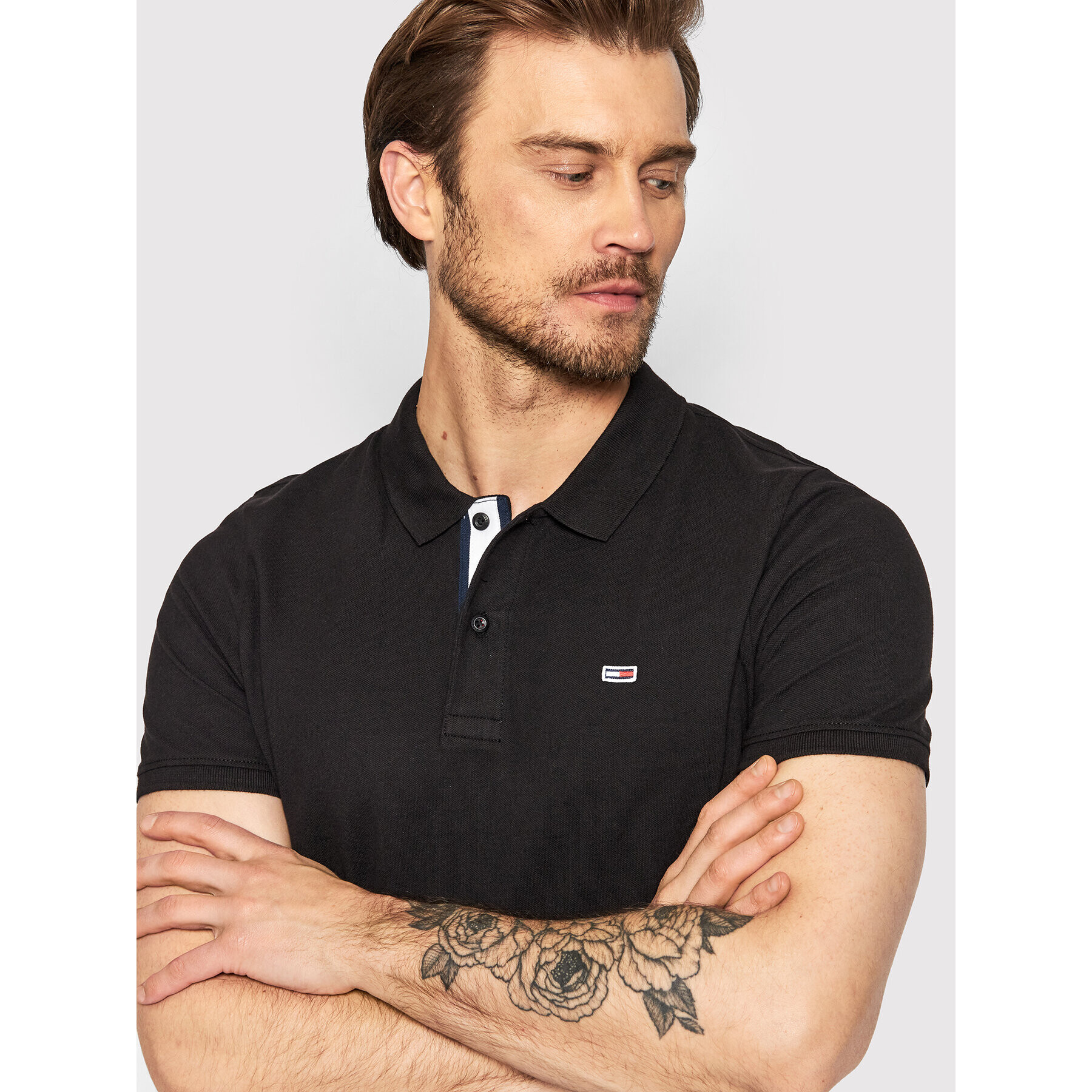 Tommy Jeans Тениска с яка и копчета Solid Stretch DM0DM12219 Черен Slim Fit - Pepit.bg