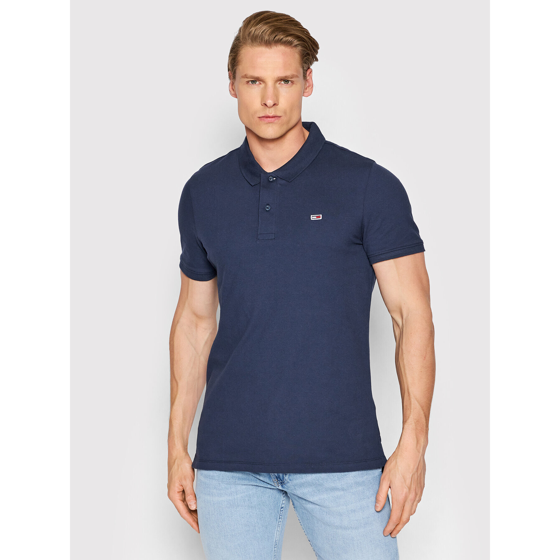 Tommy Jeans Тениска с яка и копчета Solid Stretch DM0DM12219 Тъмносин Slim Fit - Pepit.bg