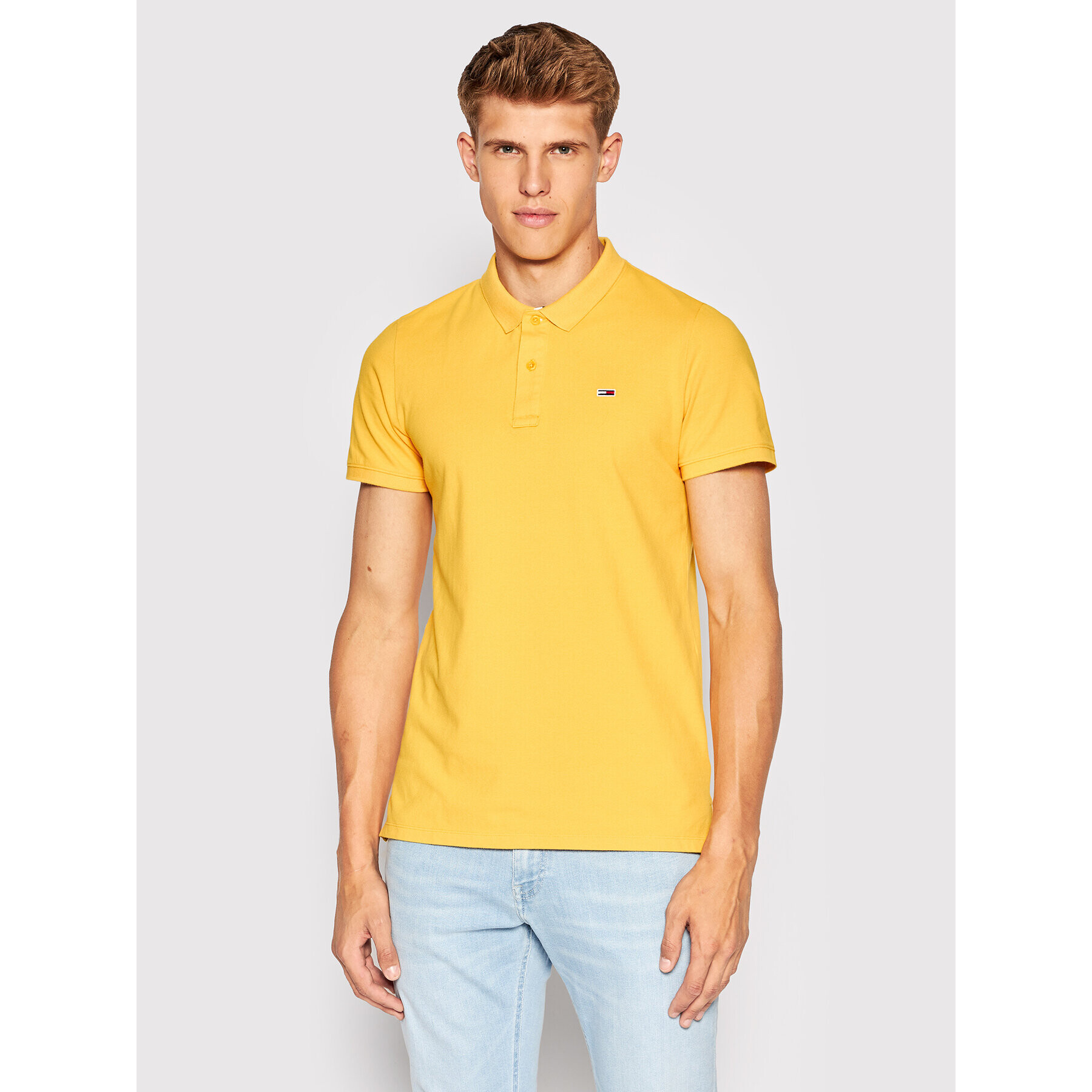 Tommy Jeans Тениска с яка и копчета Solid Stretch DM0DM12219 Жълт Regular Fit - Pepit.bg