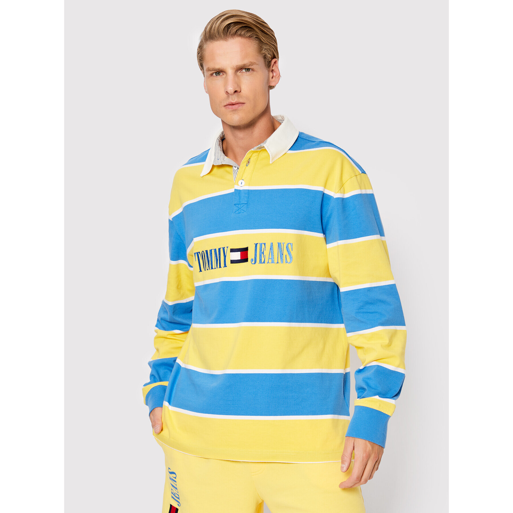 Tommy Jeans Тениска с яка и копчета Stripe Rugby DM0DM14949 Син Regular Fit - Pepit.bg