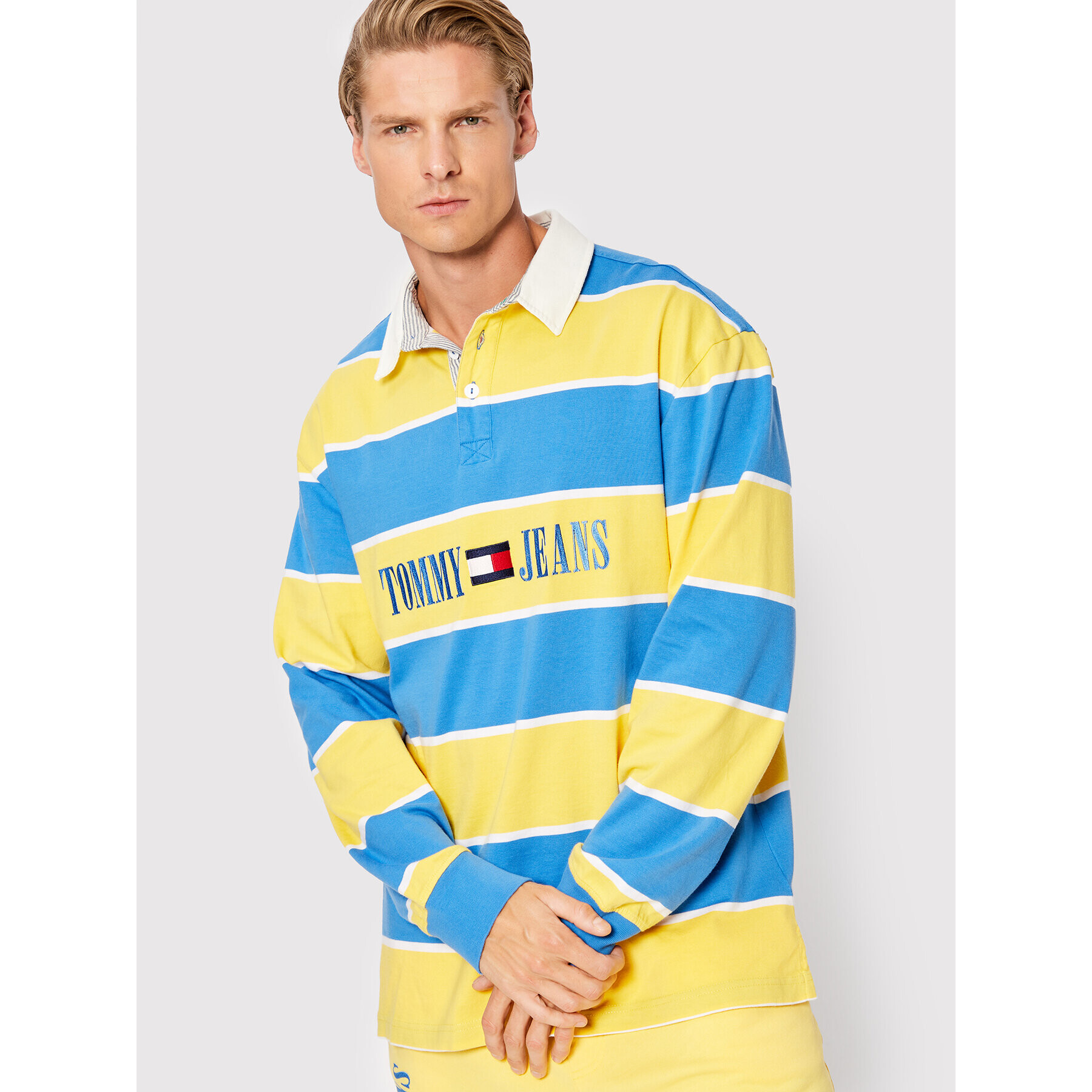 Tommy Jeans Тениска с яка и копчета Stripe Rugby DM0DM14949 Син Regular Fit - Pepit.bg