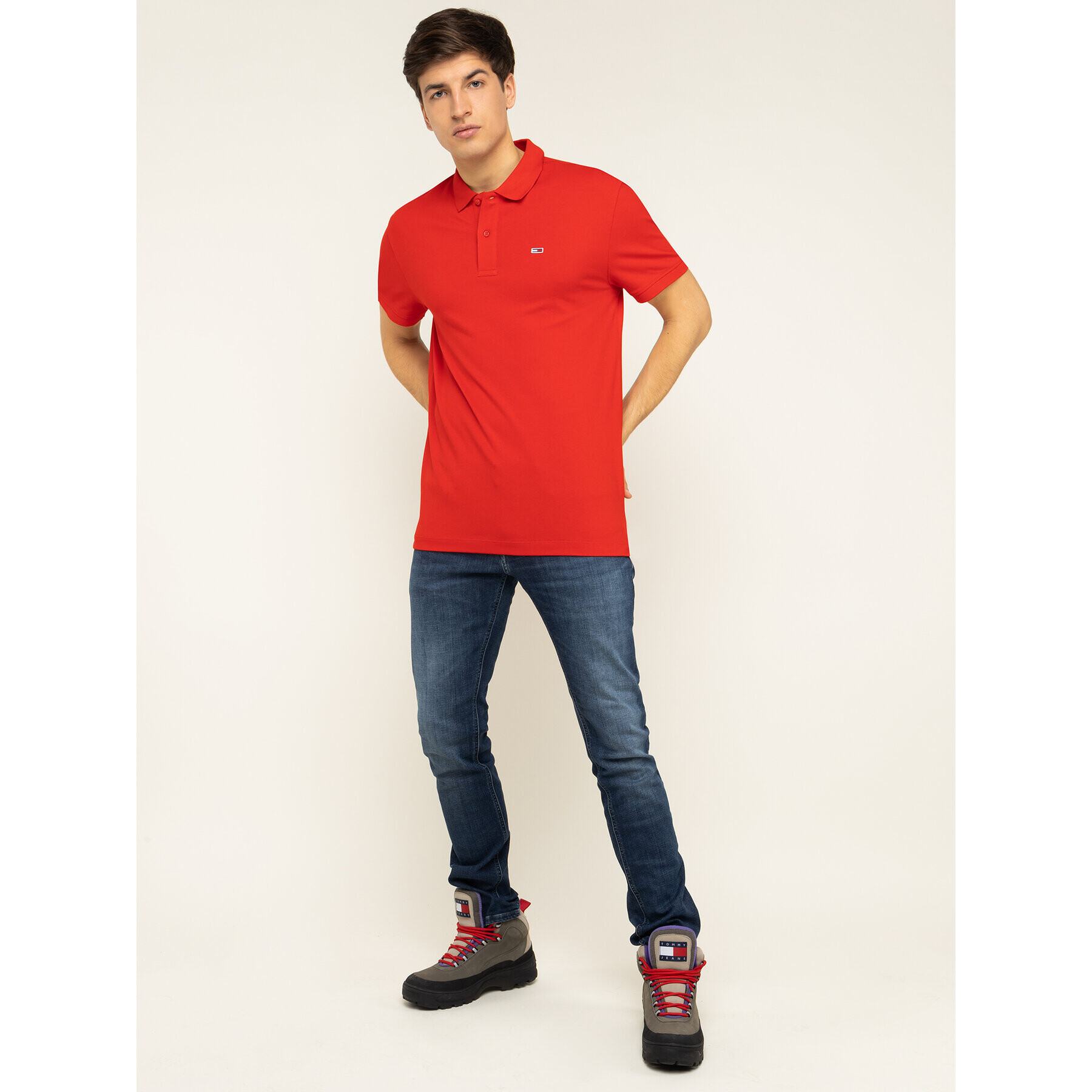 Tommy Jeans Тениска с яка и копчета Tjm Classics Solid DM0DM07196 Червен Regular Fit - Pepit.bg