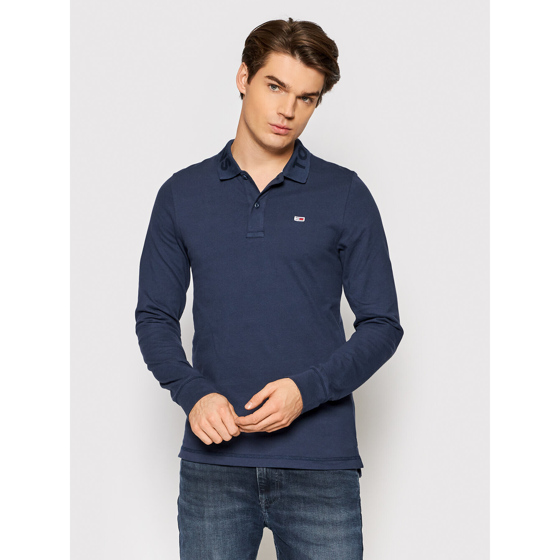 Tommy Jeans Тениска с яка и копчета Tonal Logo DM0DM11336 Тъмносин Slim Fit - Pepit.bg