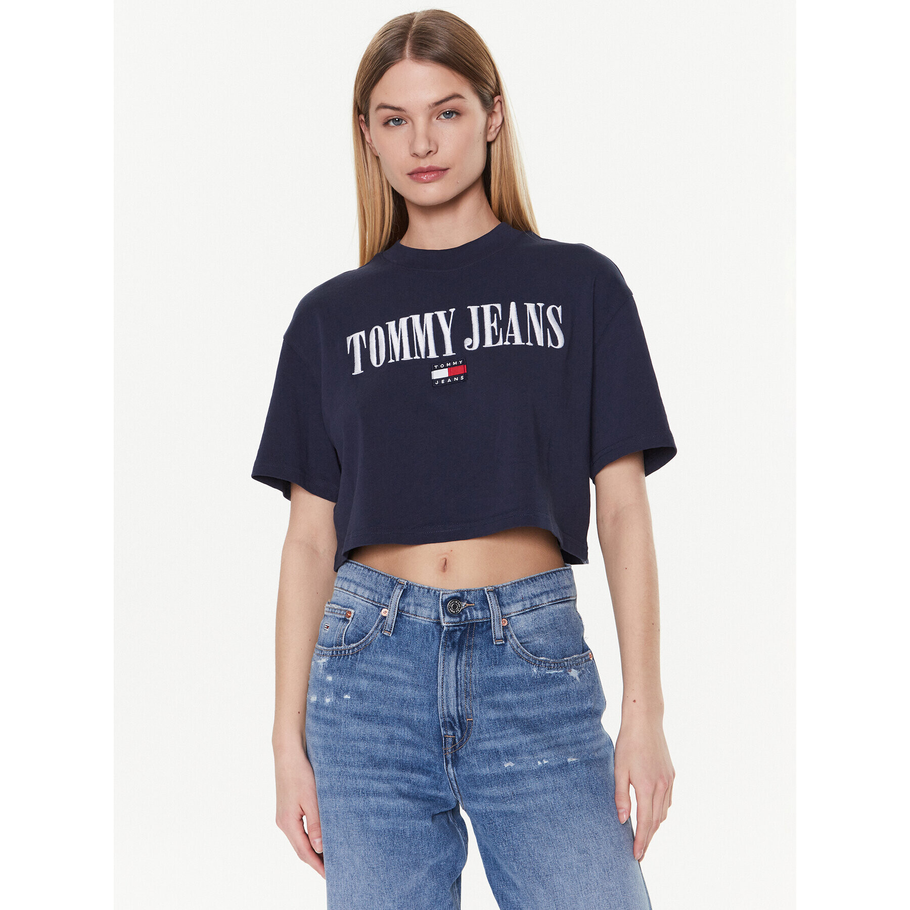 Tommy Jeans Тишърт Archive DW0DW14913 Тъмносин Cropped Fit - Pepit.bg