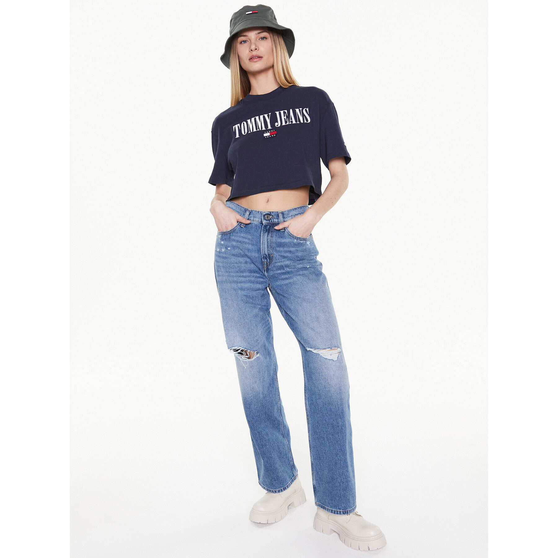 Tommy Jeans Тишърт Archive DW0DW14913 Тъмносин Cropped Fit - Pepit.bg