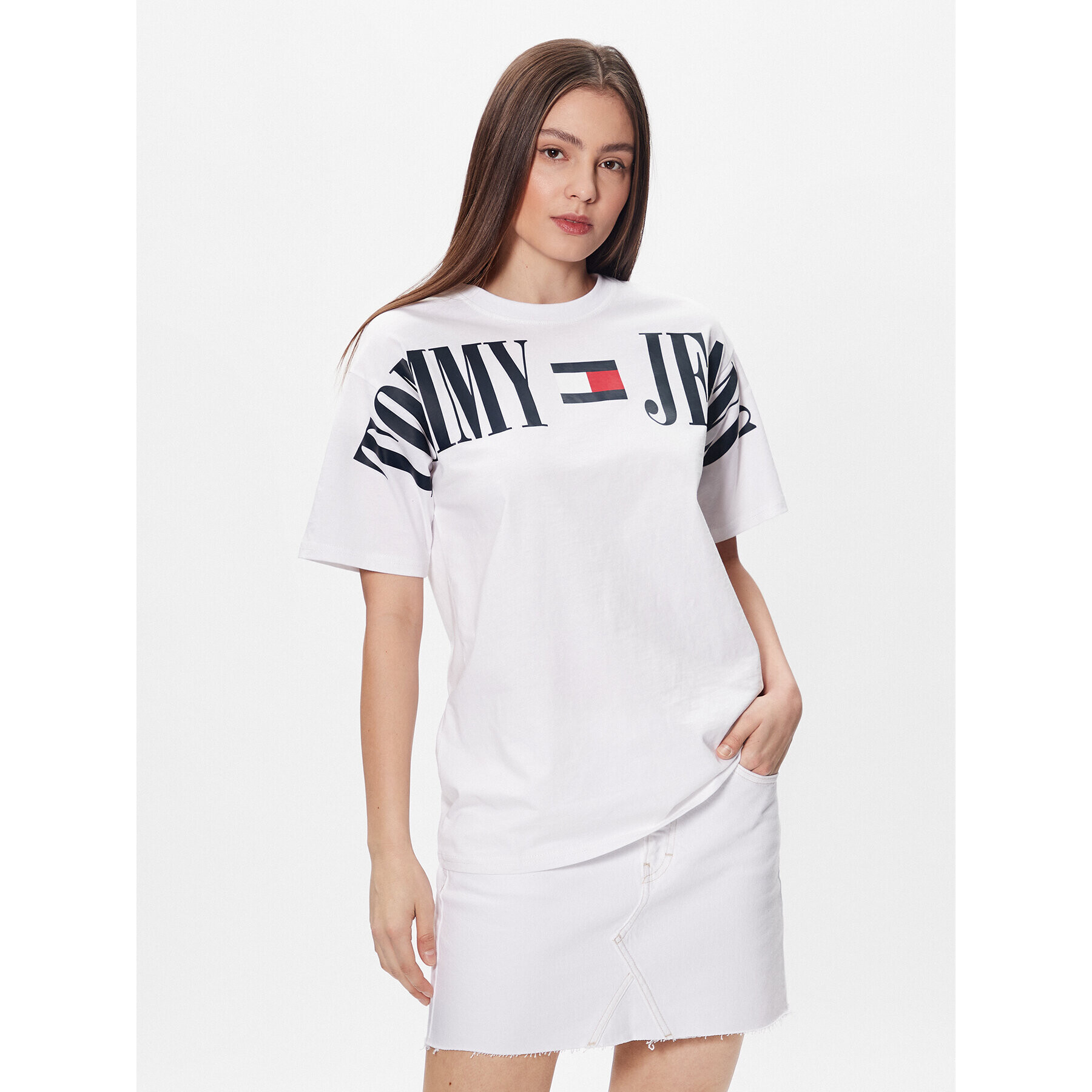 Tommy Jeans Тишърт Archive DW0DW15459 Бял Oversize - Pepit.bg