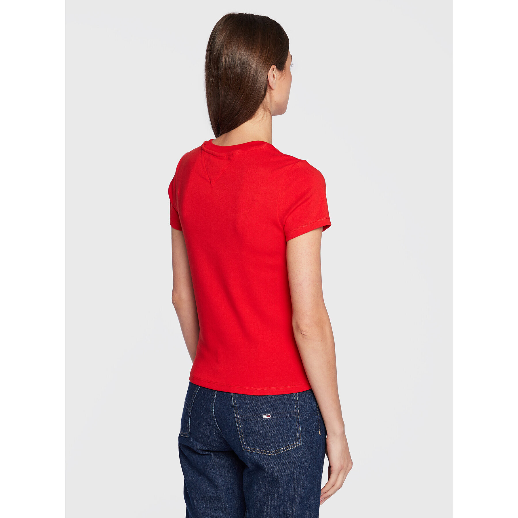 Tommy Jeans Тишърт Baby Serif Linear DW0DW14364 Червен Slim Fit - Pepit.bg