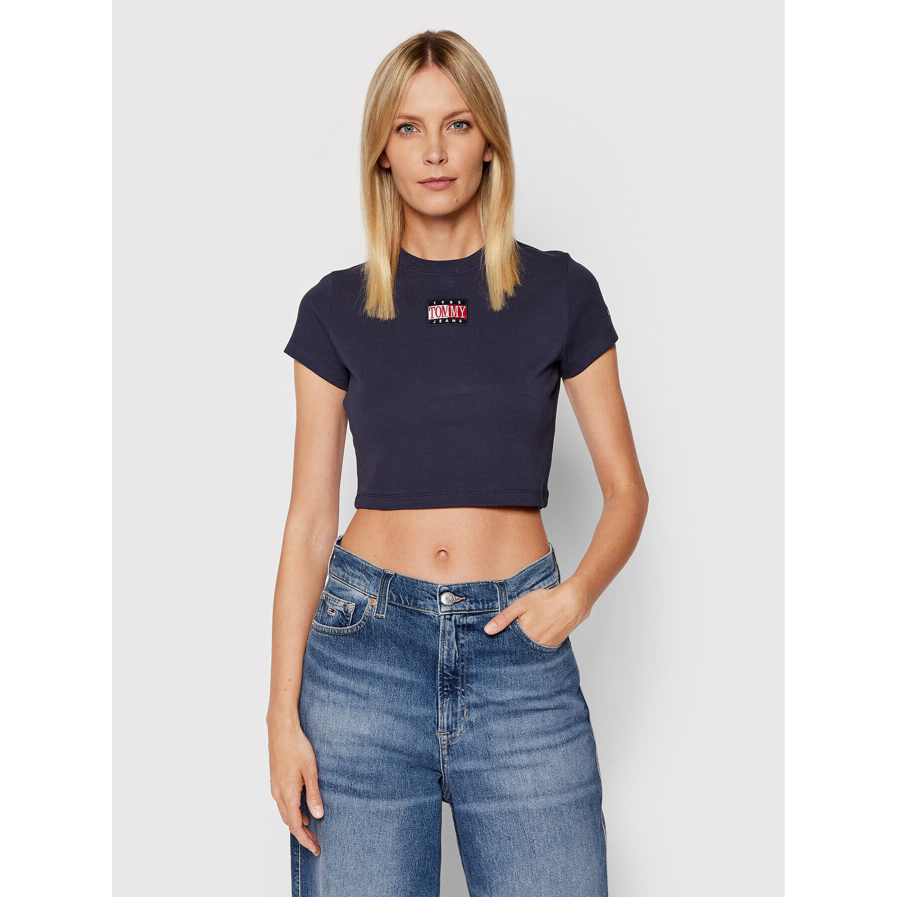 Tommy Jeans Тишърт Baby Timeless DW0DW11991 Тъмносин Cropped Fit - Pepit.bg