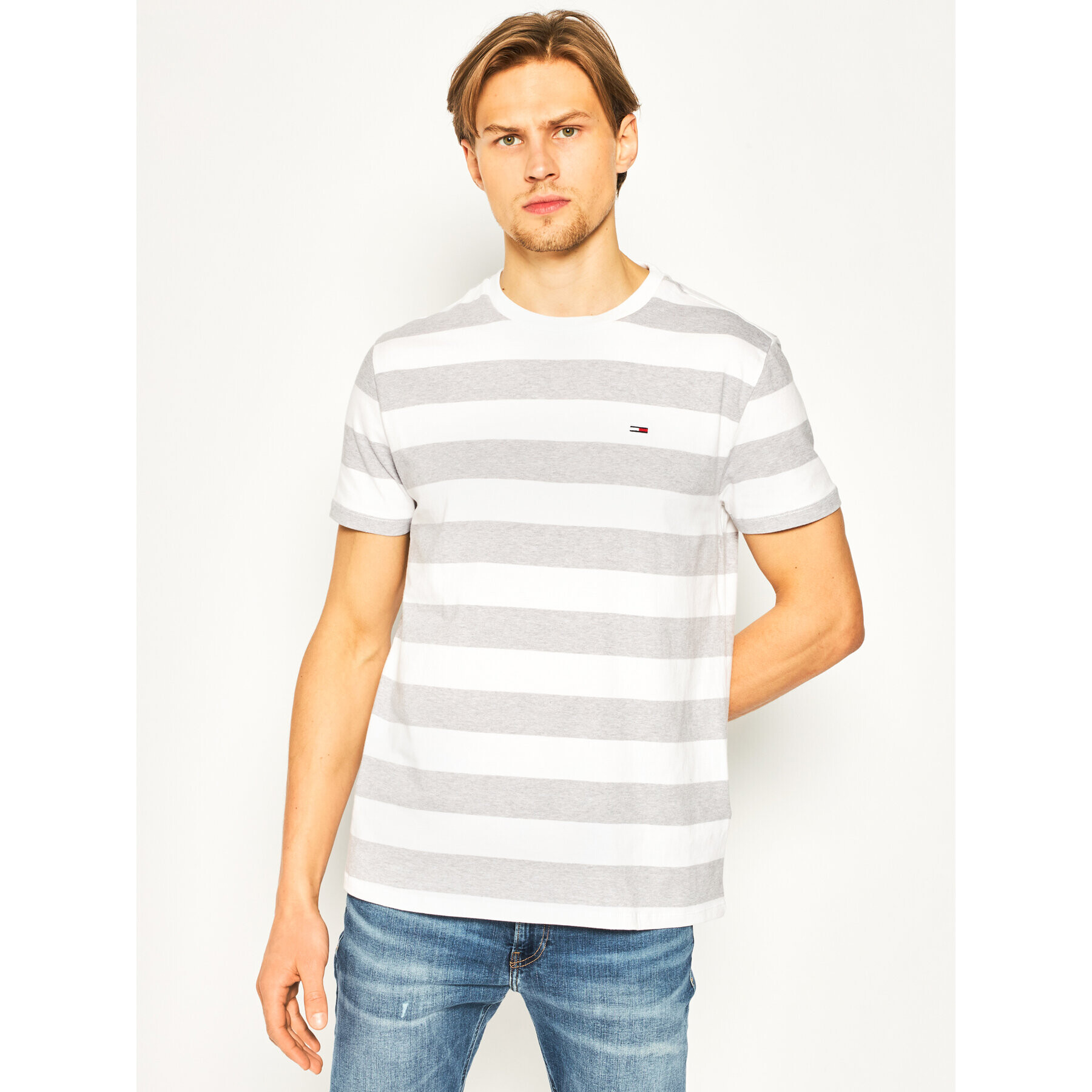 Tommy Jeans Тишърт Bold Stripe Tee DM0DM07810 Бял Regular Fit - Pepit.bg