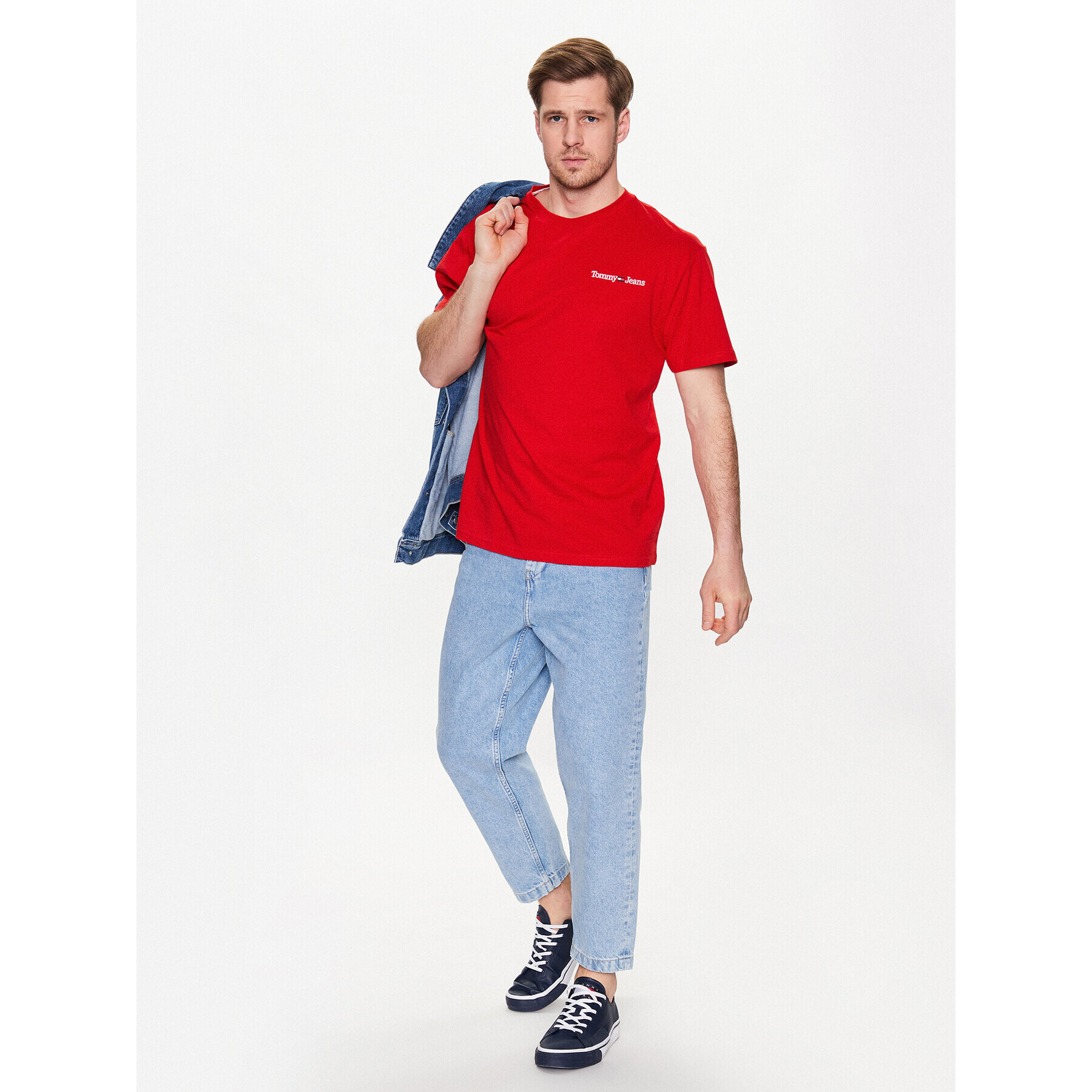 Tommy Jeans Тишърт Classic Linear Chest DM0DM15790 Червен Regular Fit - Pepit.bg