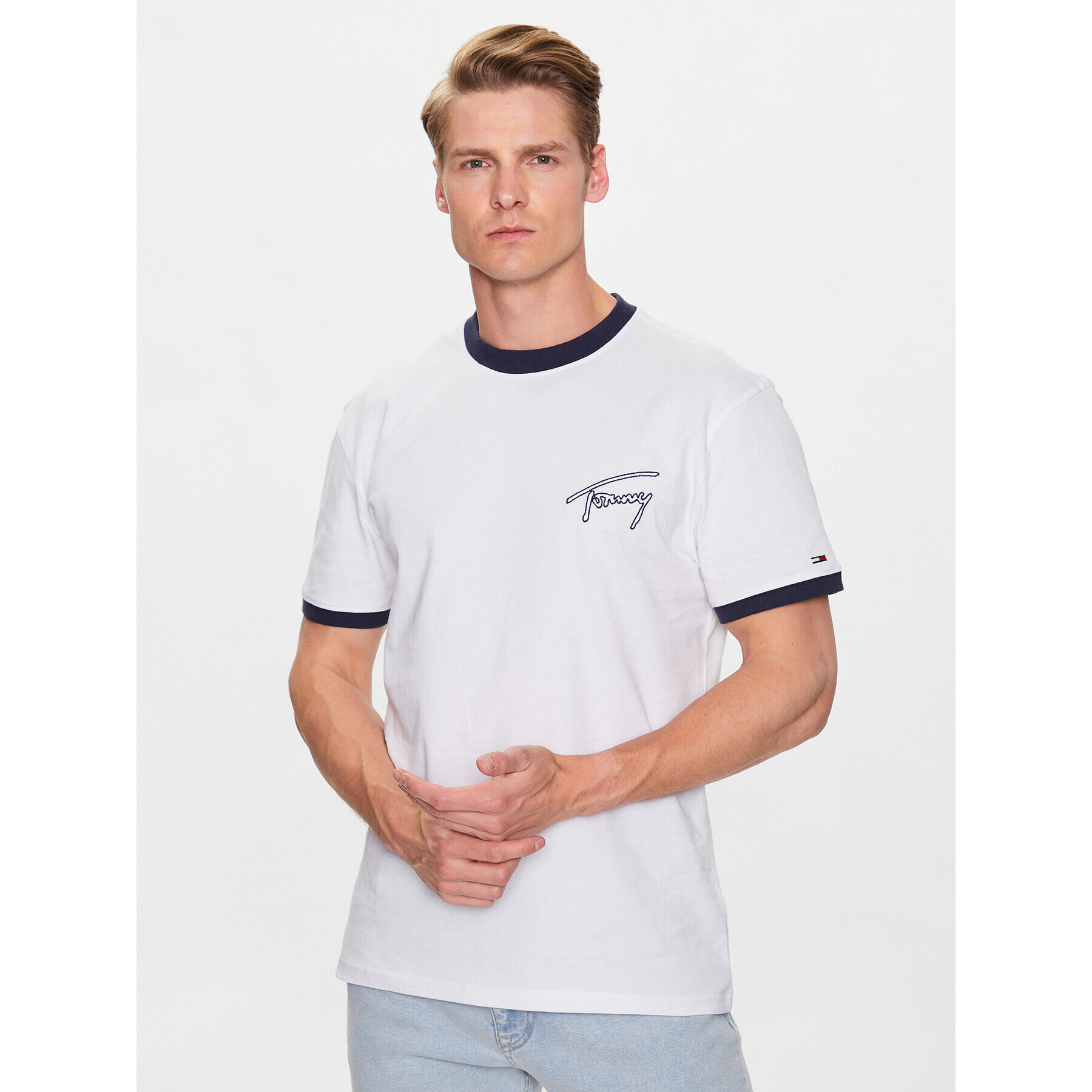 Tommy Jeans Тишърт Classic Signature Ringer DM0DM16324 Бял Regular Fit - Pepit.bg