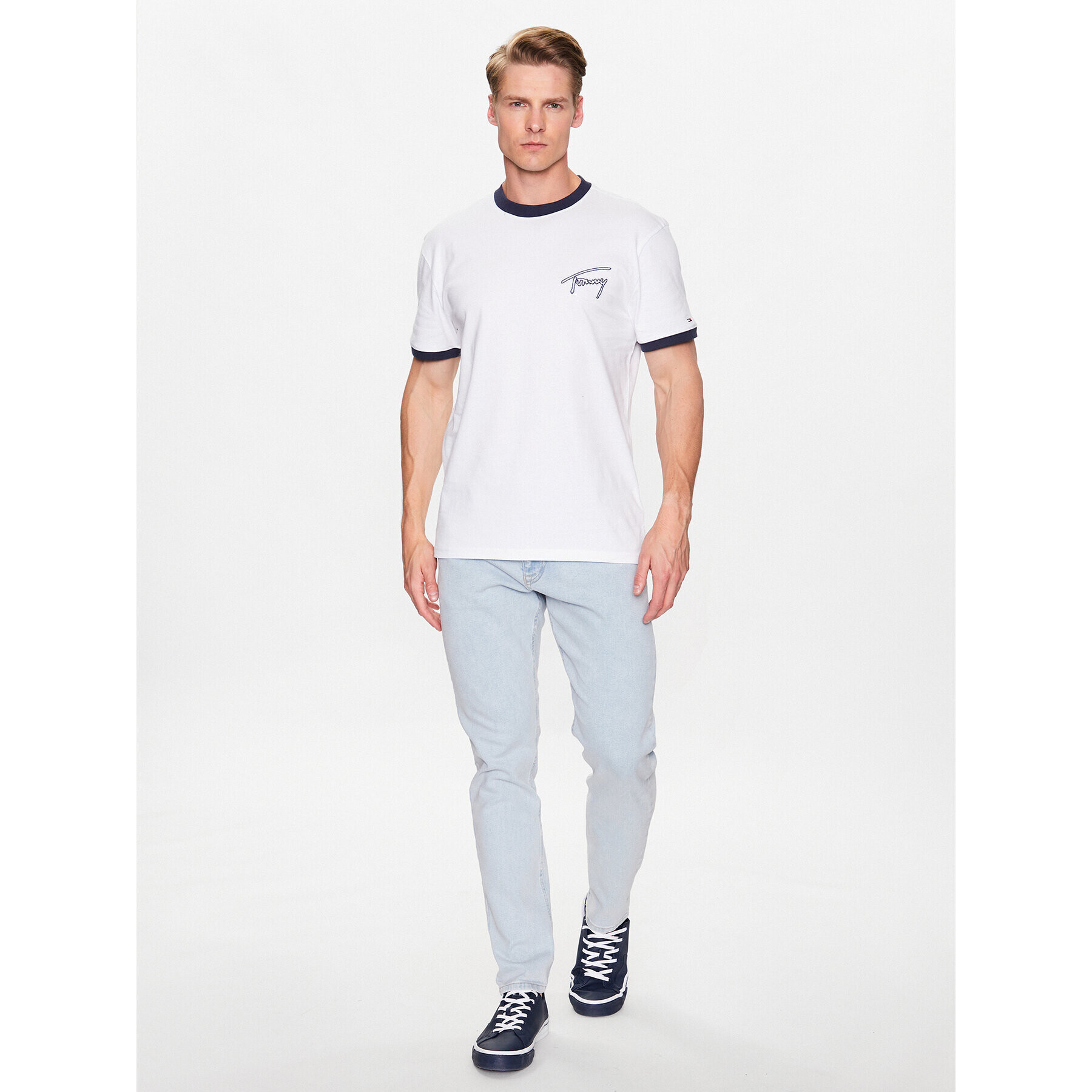 Tommy Jeans Тишърт Classic Signature Ringer DM0DM16324 Бял Regular Fit - Pepit.bg