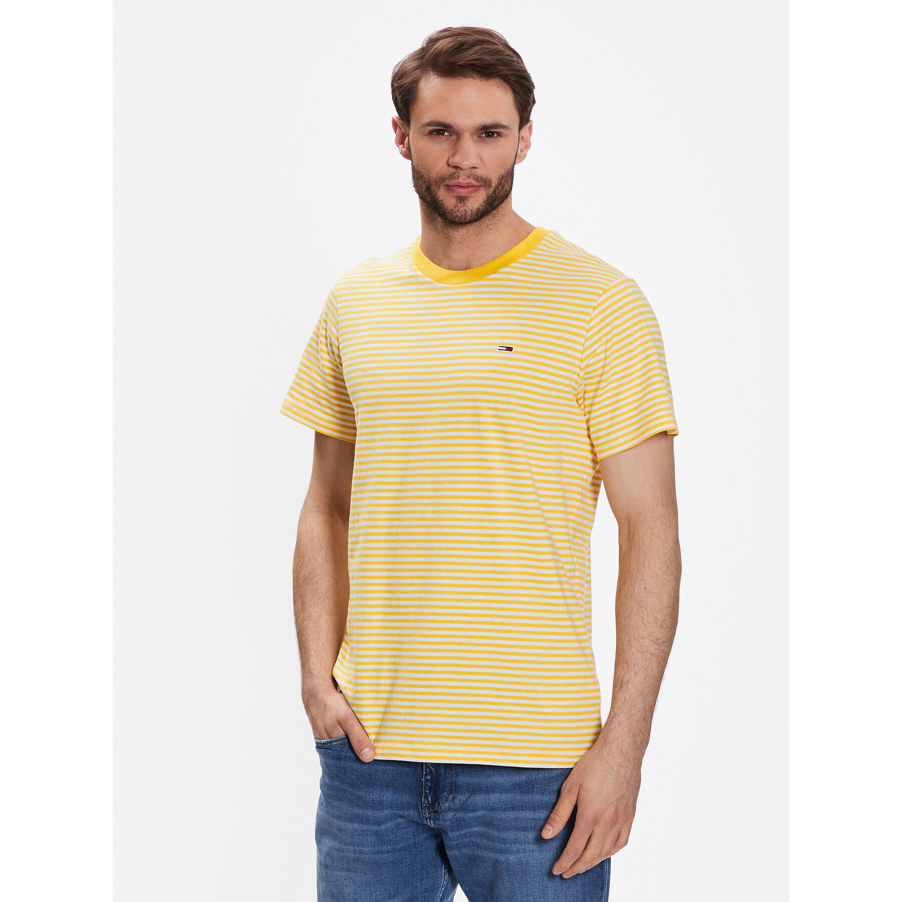 Tommy Jeans Тишърт Classics Stripe DM0DM05515 Жълт Regular Fit - Pepit.bg