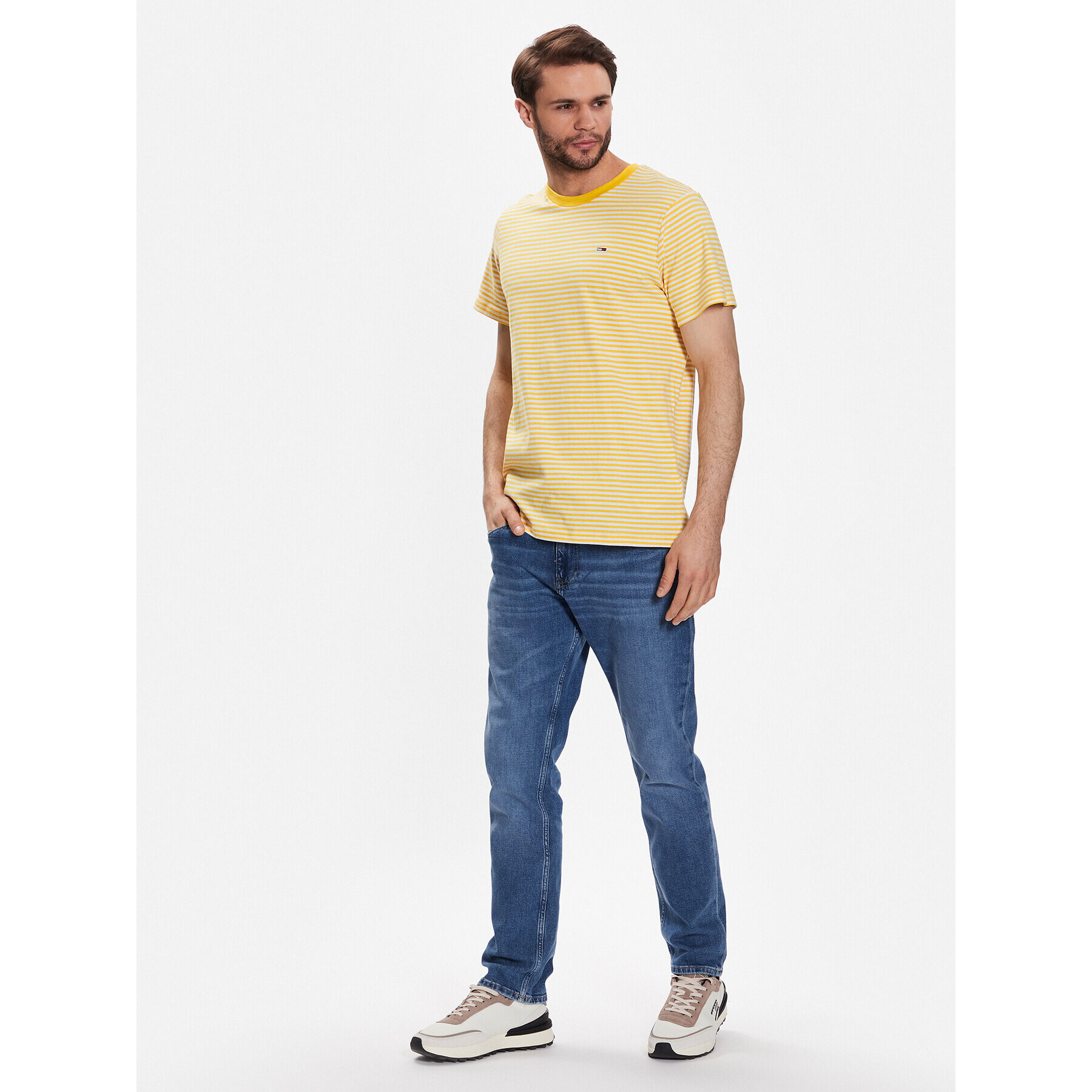 Tommy Jeans Тишърт Classics Stripe DM0DM05515 Жълт Regular Fit - Pepit.bg