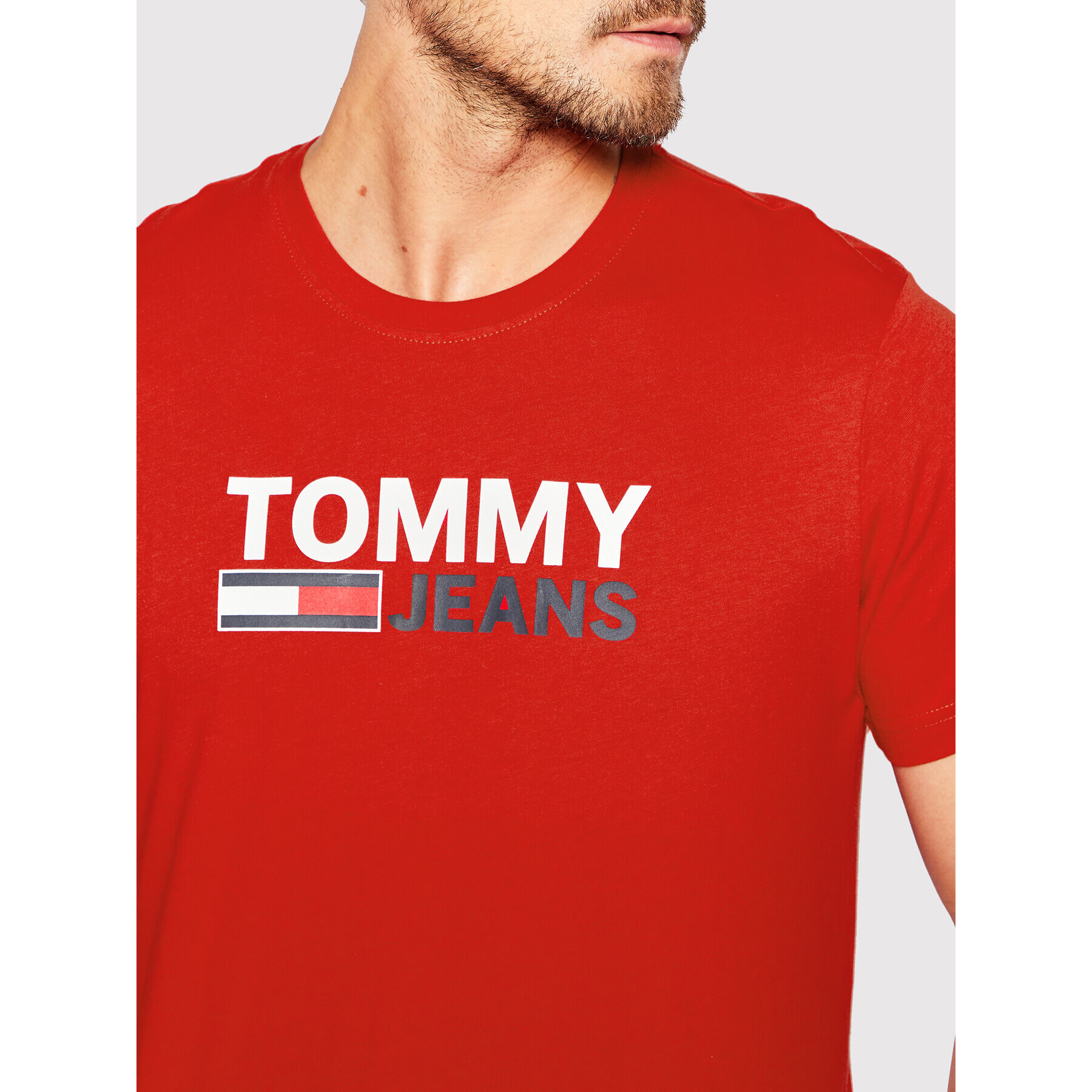 Tommy Jeans Тишърт Corp Logo DM0DM15379 Червен Regular Fit - Pepit.bg