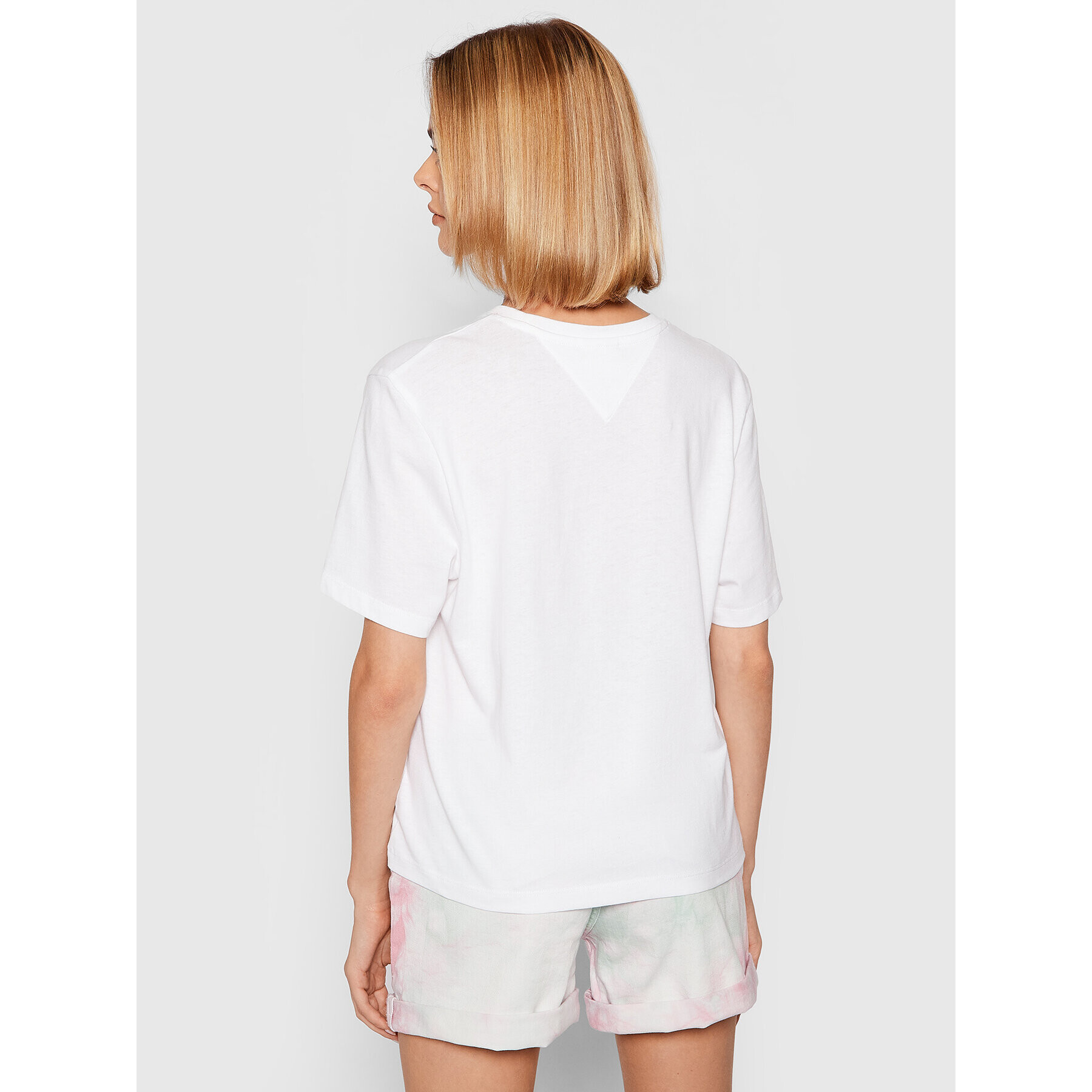 Tommy Jeans Тишърт Crop Multi Linear DW0DW10437 Бял Regular Fit - Pepit.bg
