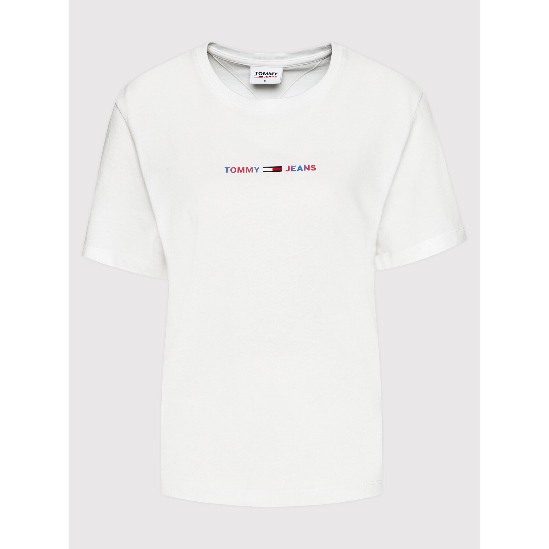 Tommy Jeans Тишърт Crop Multi Linear DW0DW10437 Бял Regular Fit - Pepit.bg