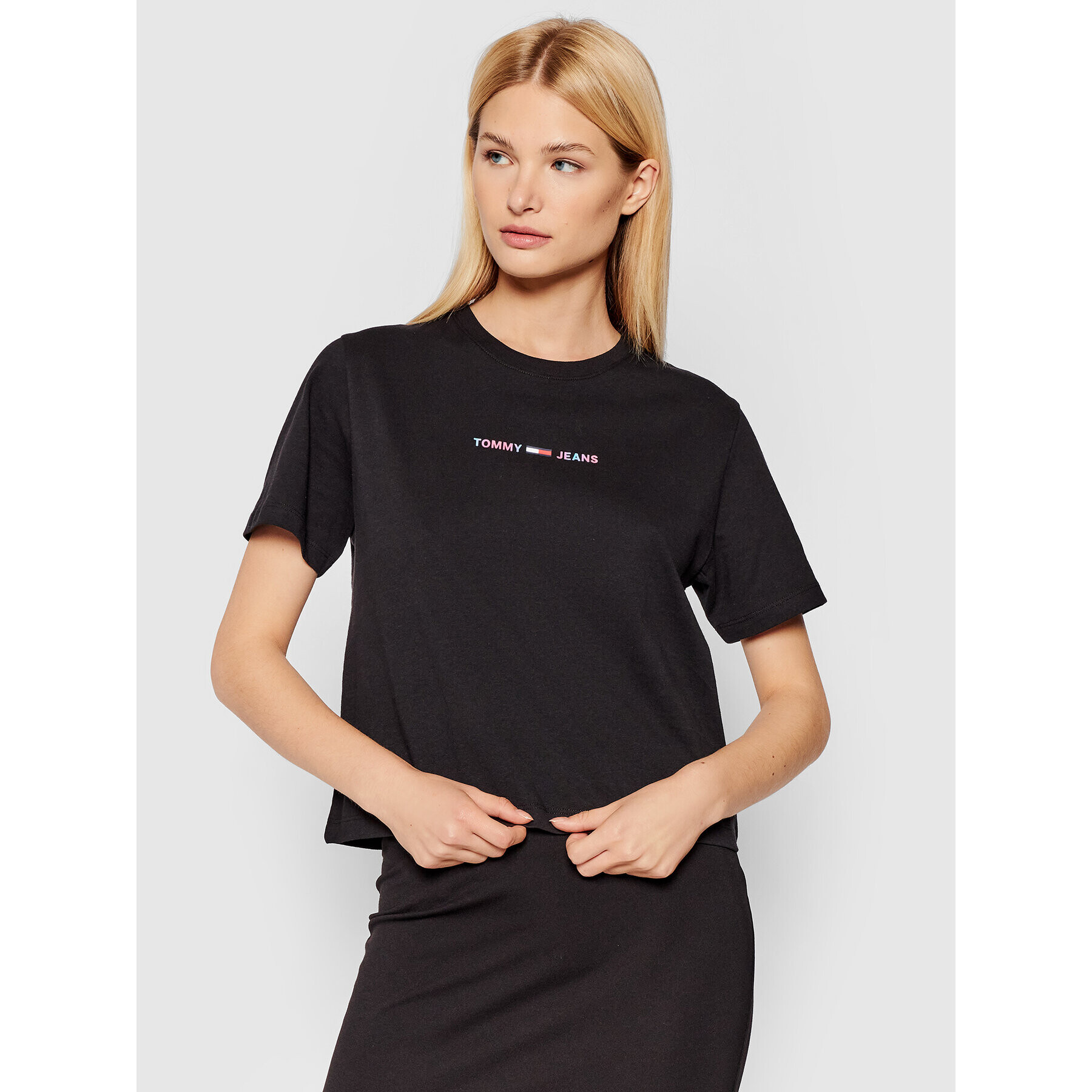 Tommy Jeans Тишърт Crop Multi Linear DW0DW10437 Черен Regular Fit - Pepit.bg