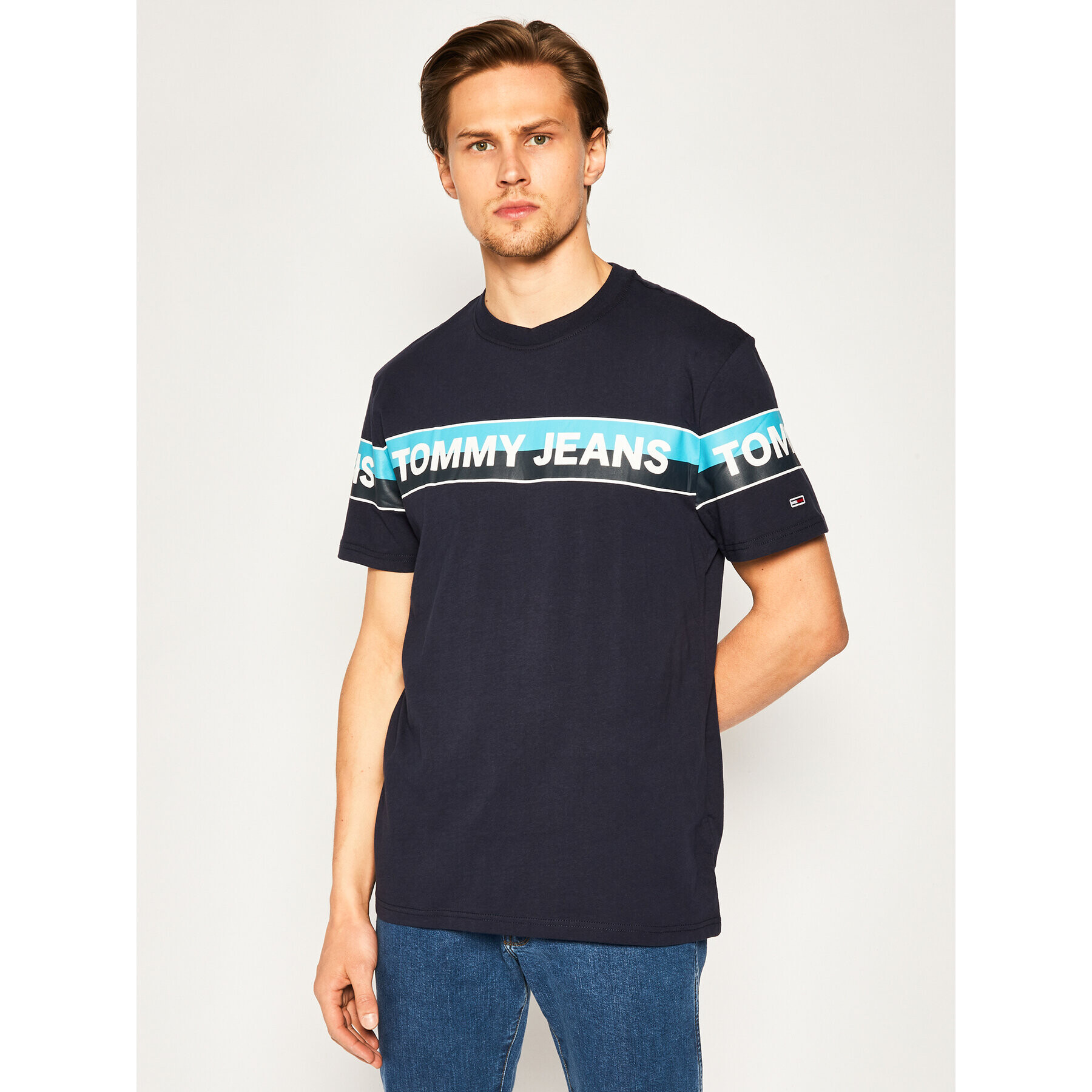 Tommy Jeans Тишърт Double Stripe Logo DM0DM07862 Тъмносин Regular Fit - Pepit.bg