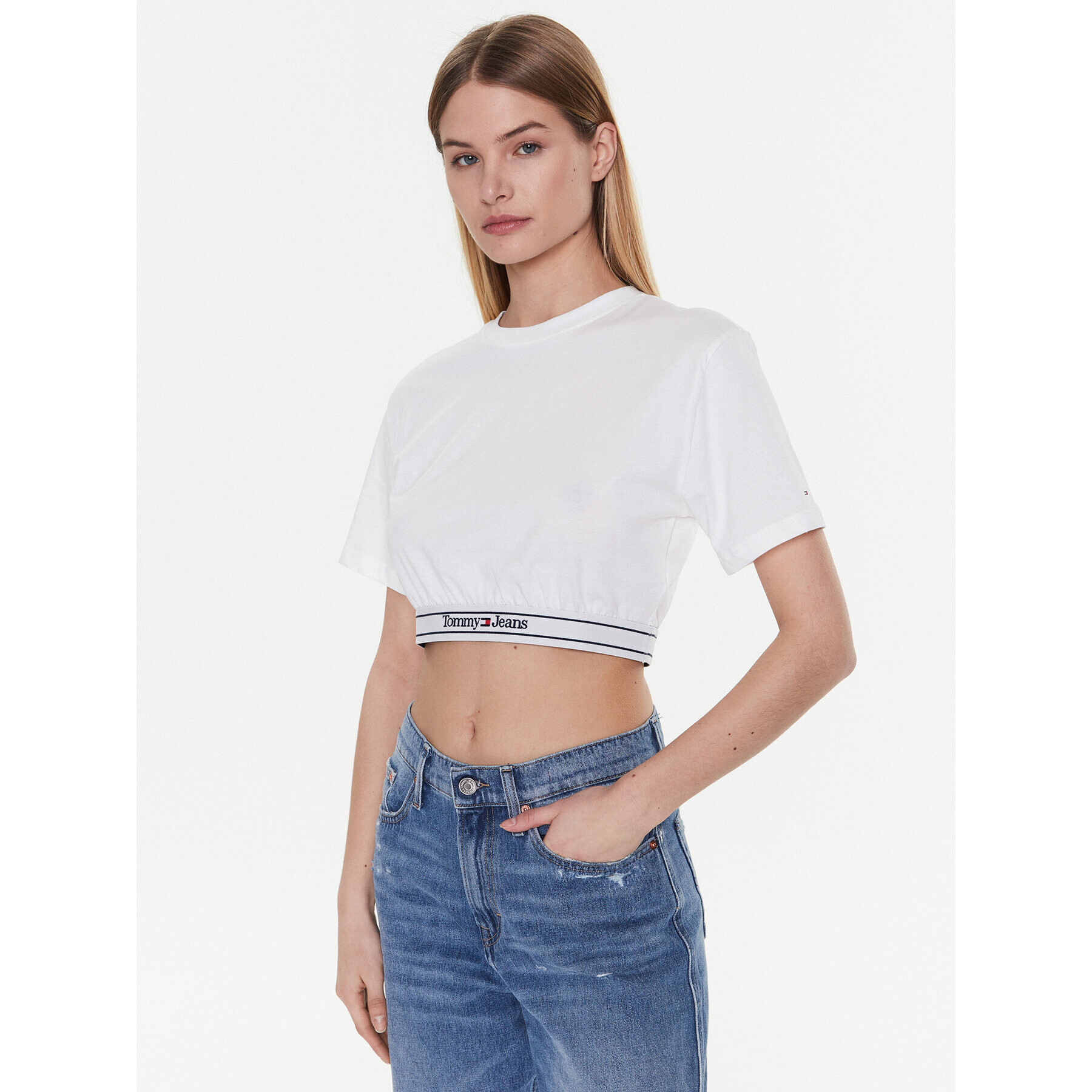 Tommy Jeans Тишърт DW0DW15167 Бял Cropped Fit - Pepit.bg