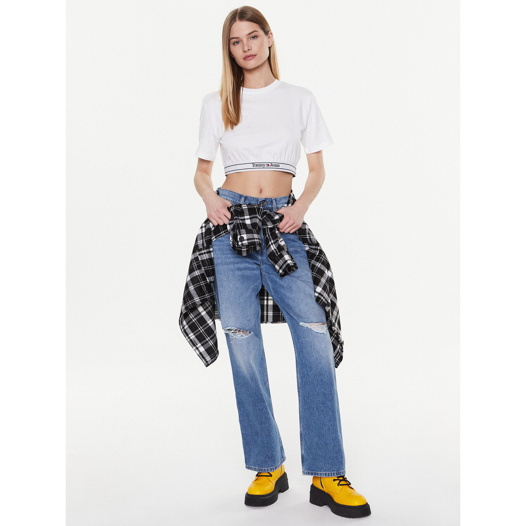 Tommy Jeans Тишърт DW0DW15167 Бял Cropped Fit - Pepit.bg