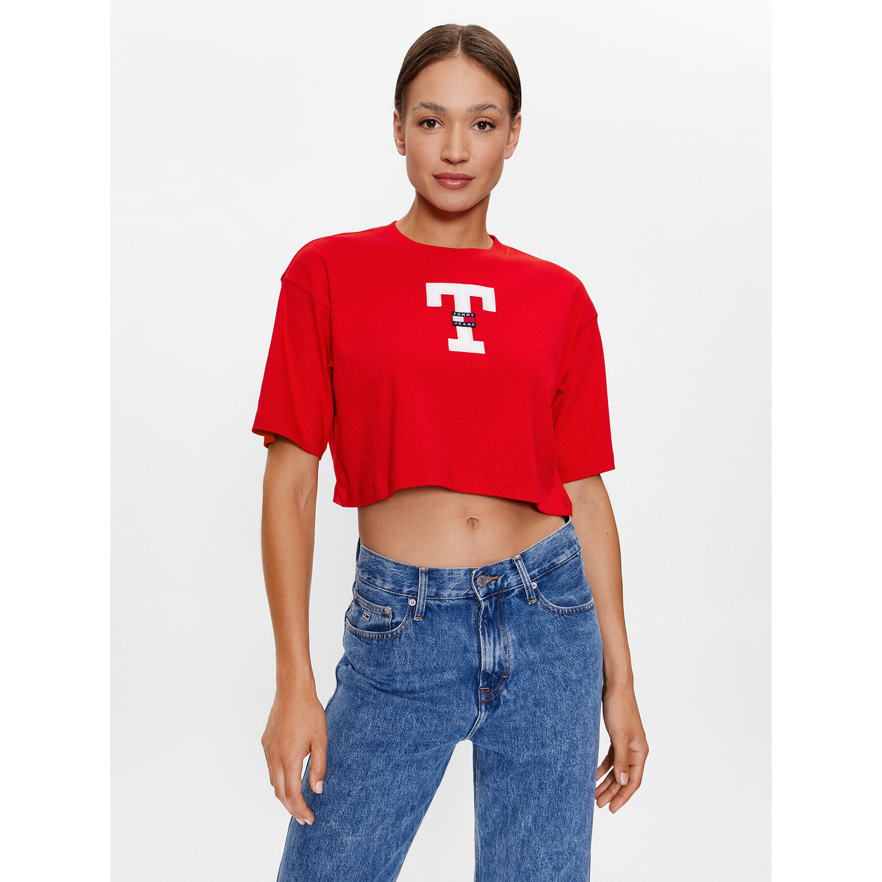 Tommy Jeans Тишърт DW0DW16167 Червен Oversize - Pepit.bg