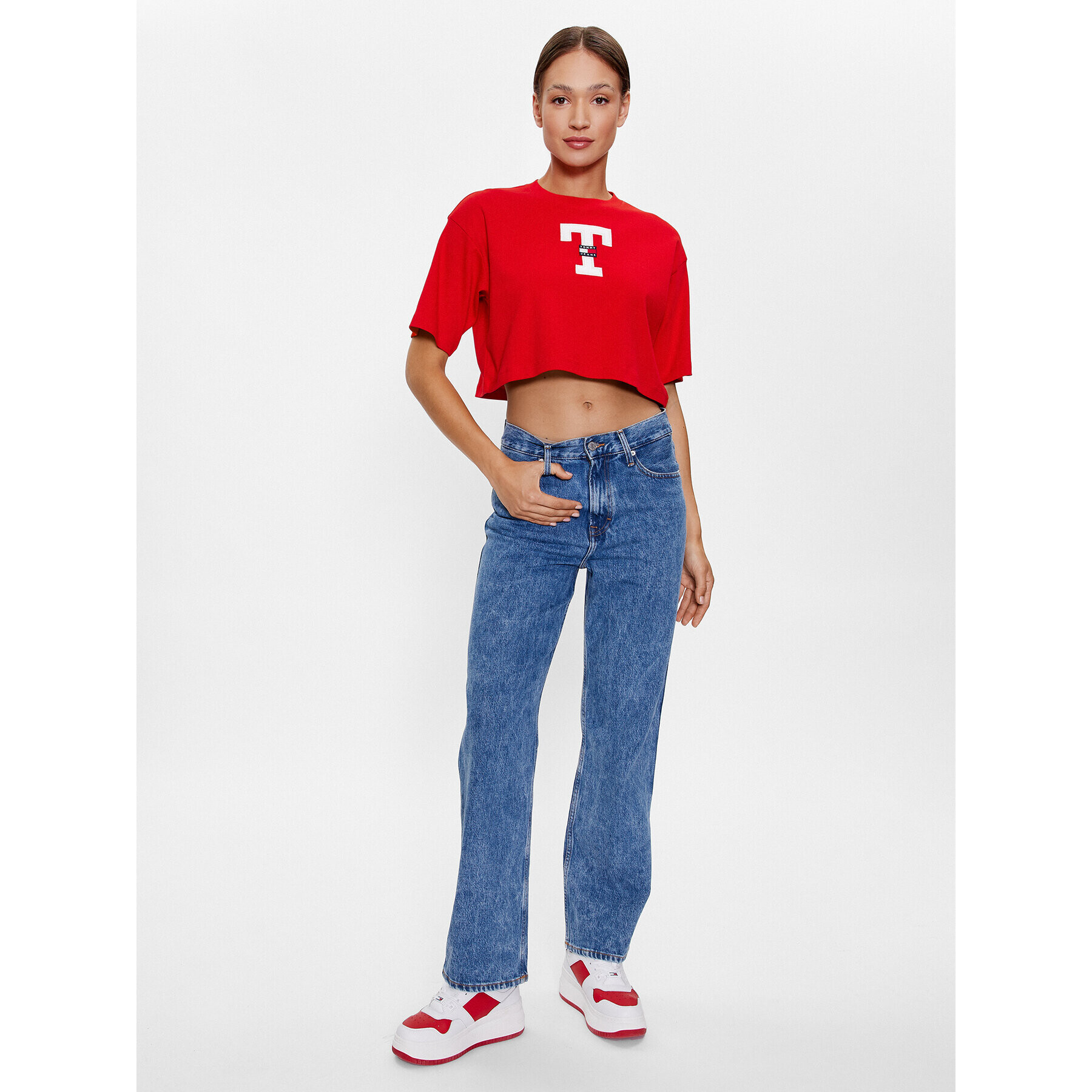 Tommy Jeans Тишърт DW0DW16167 Червен Oversize - Pepit.bg