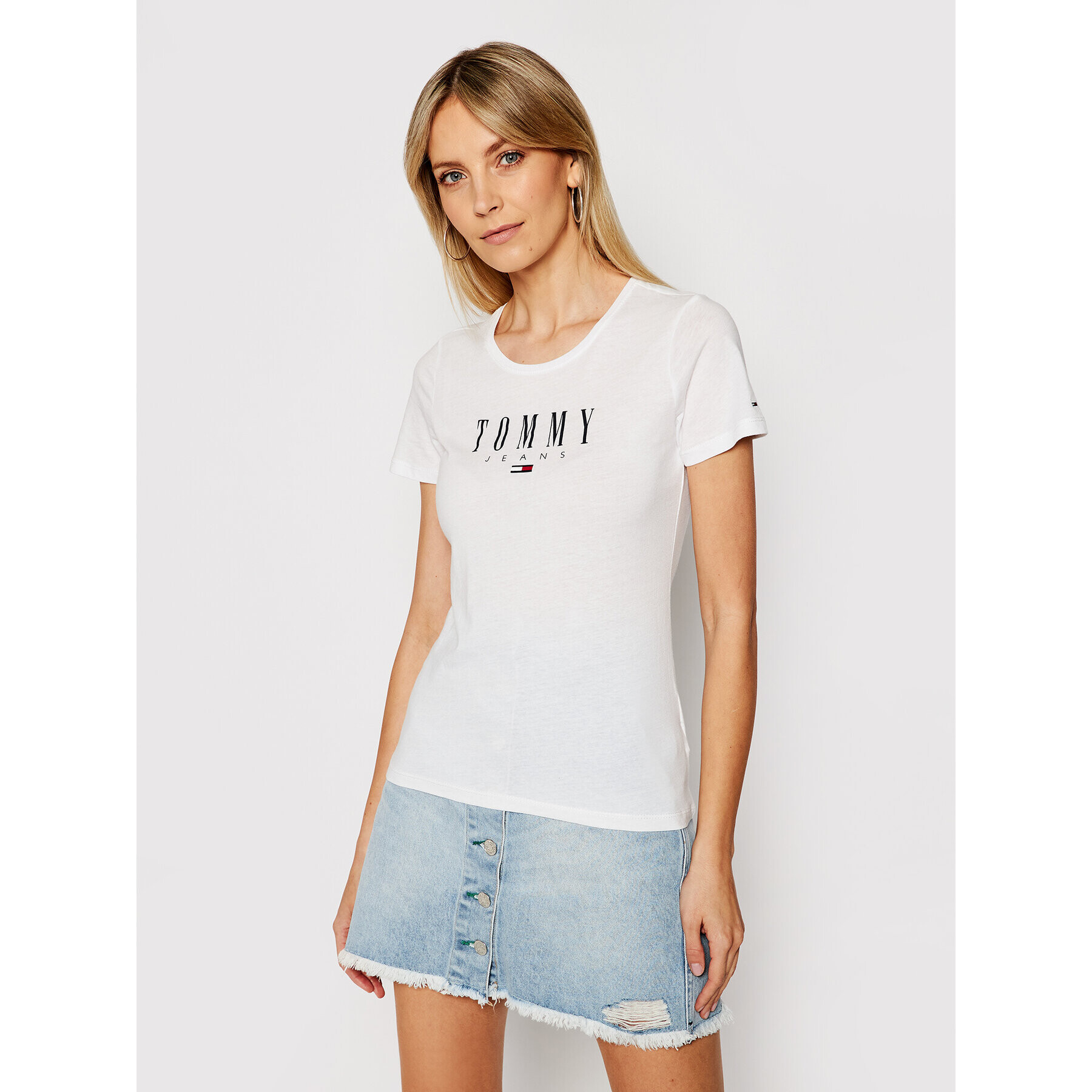 Tommy Jeans Тишърт Essential DW0DW09926 Бял Skinny Fit - Pepit.bg