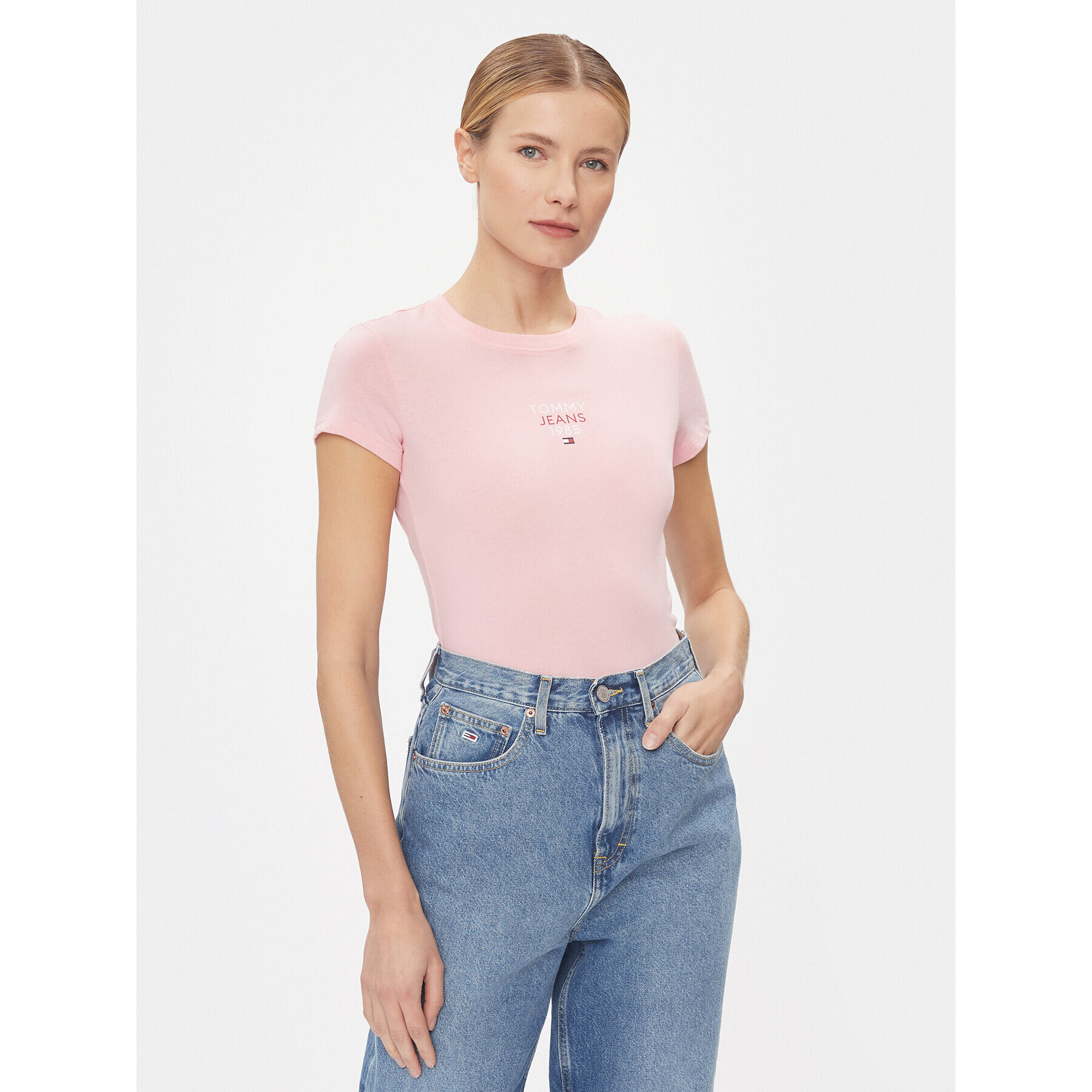 Tommy Jeans Тишърт Essential DW0DW17357 Розов Slim Fit - Pepit.bg