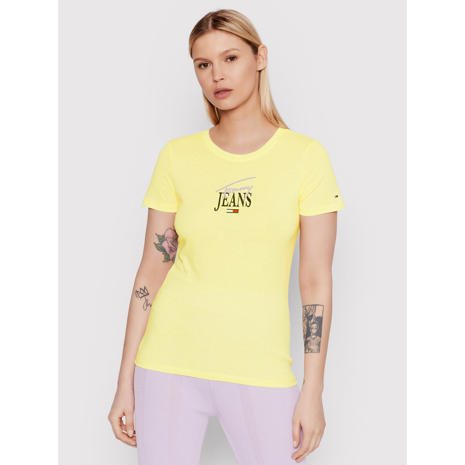 Tommy Jeans Тишърт Essential Logo DW0DW12001 Жълт Slim Fit - Pepit.bg