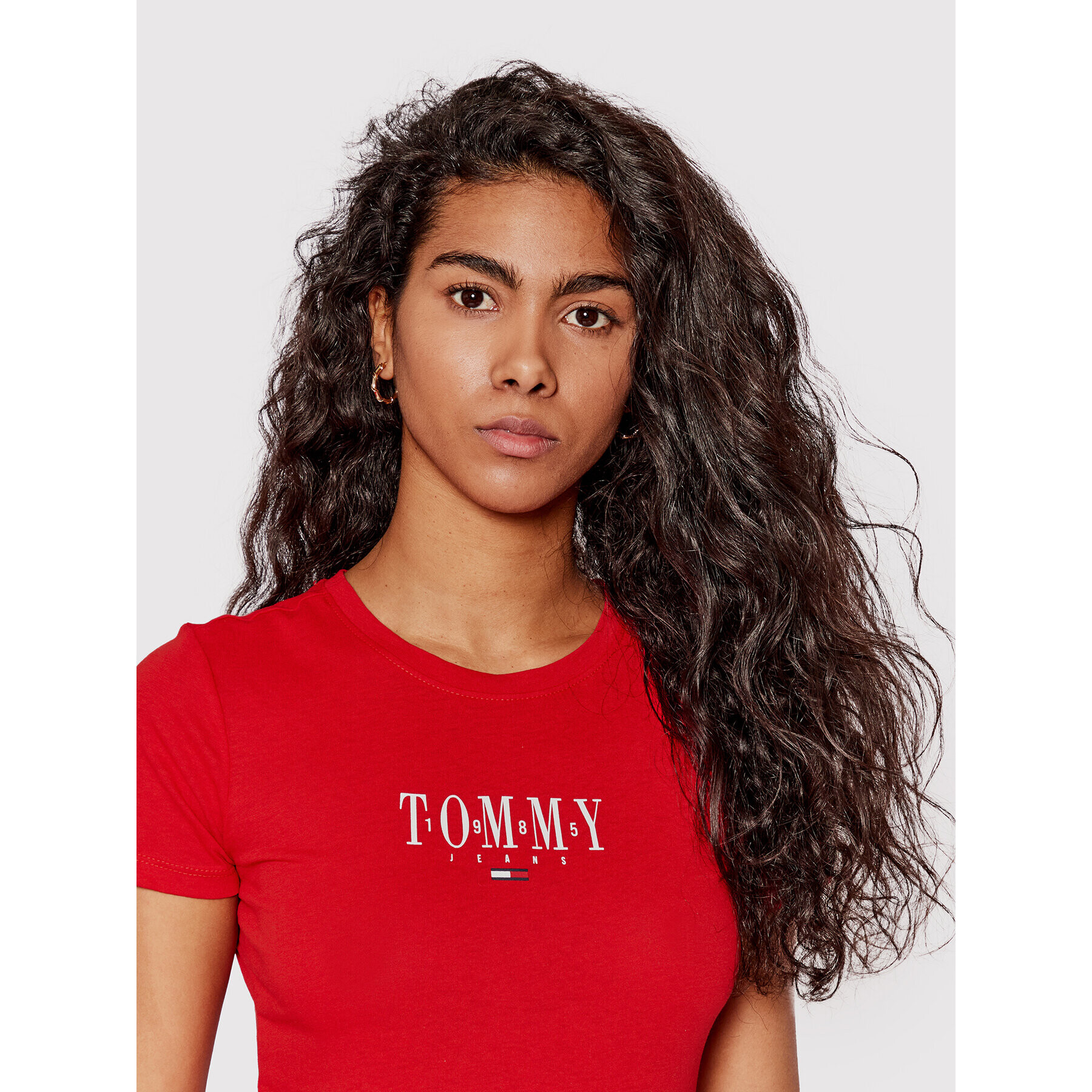 Tommy Jeans Тишърт Essential Logo DW0DW12842 Червен Skinny Fit - Pepit.bg