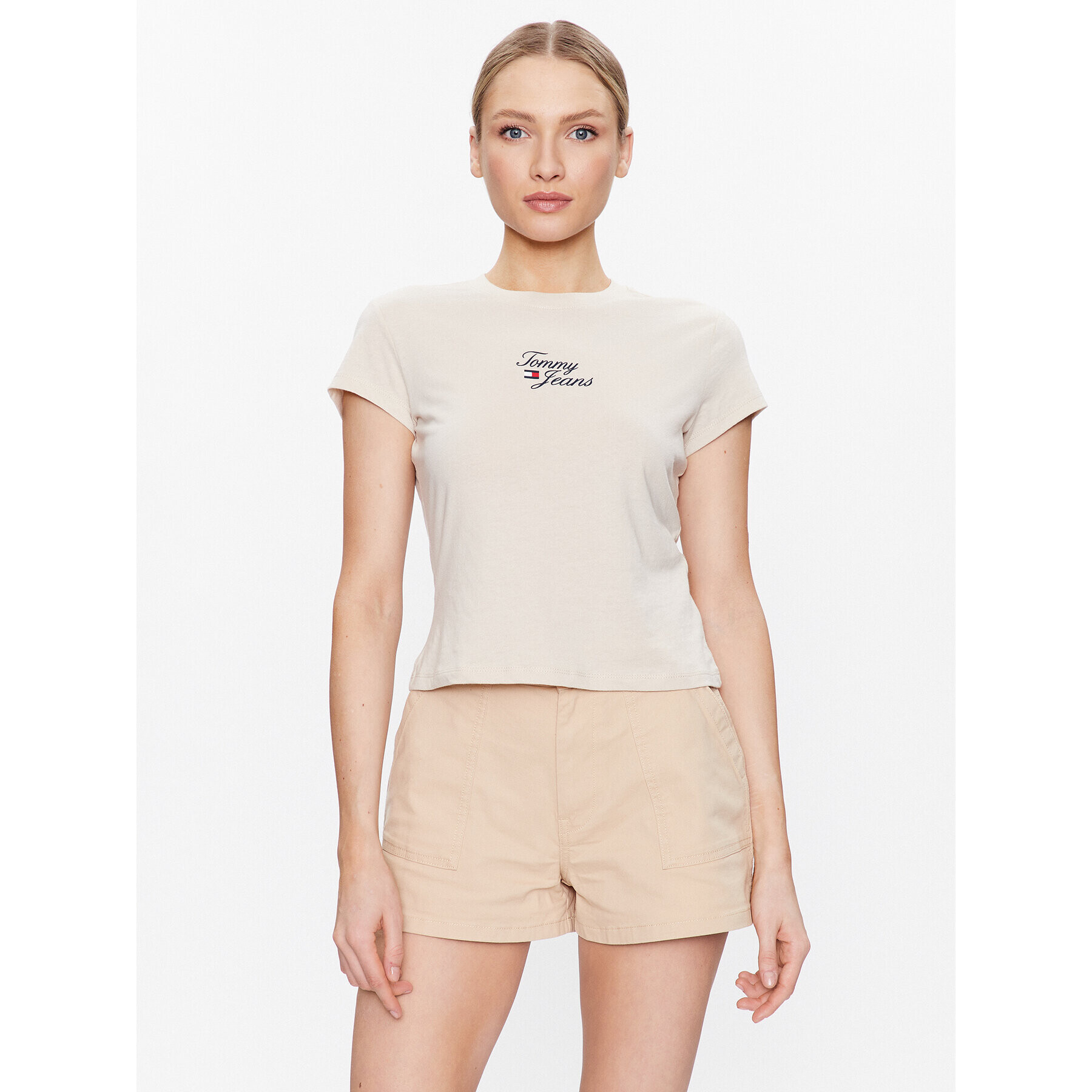 Tommy Jeans Тишърт Essential Logo DW0DW15441 Бежов Regular Fit - Pepit.bg
