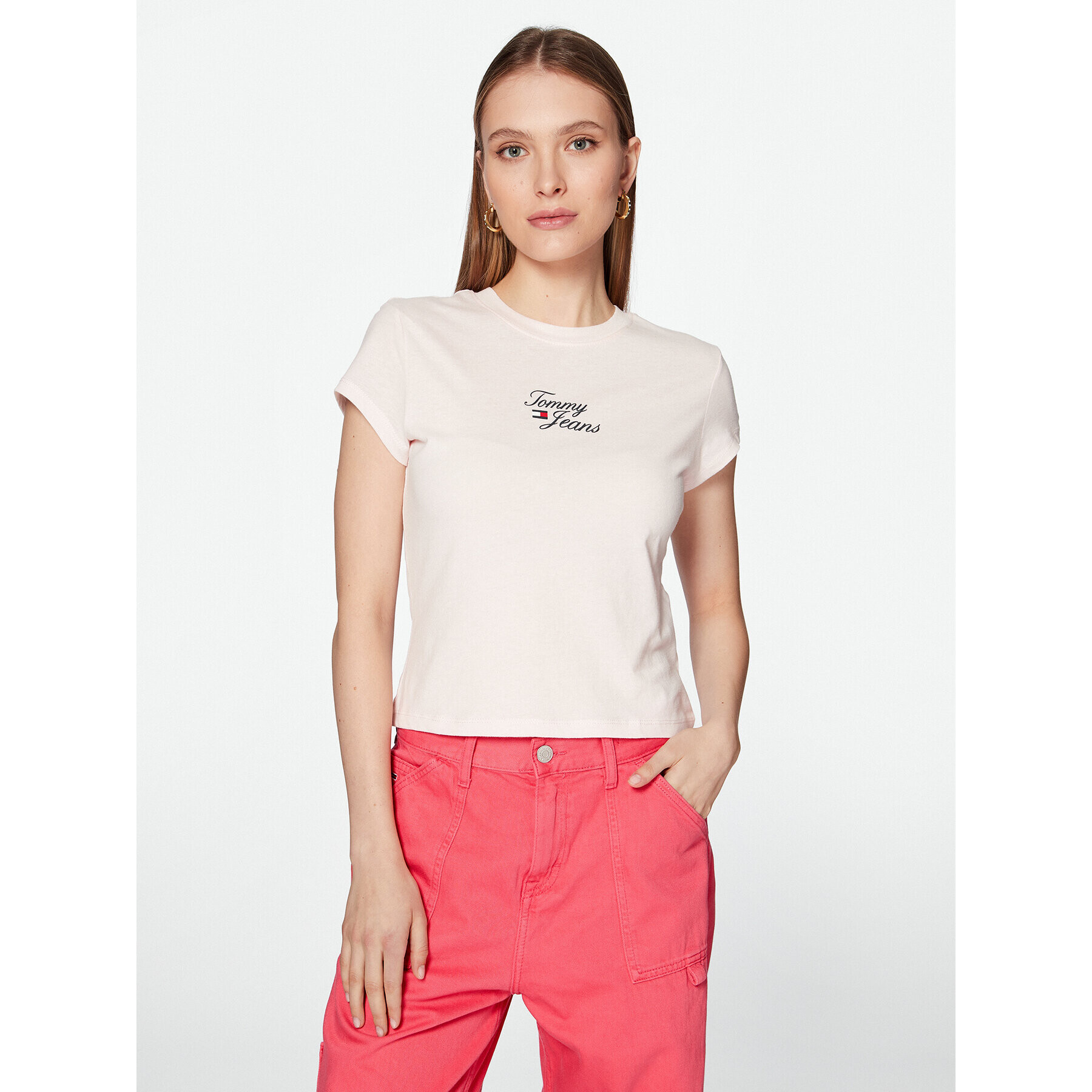 Tommy Jeans Тишърт Essential Logo DW0DW15441 Розов Regular Fit - Pepit.bg