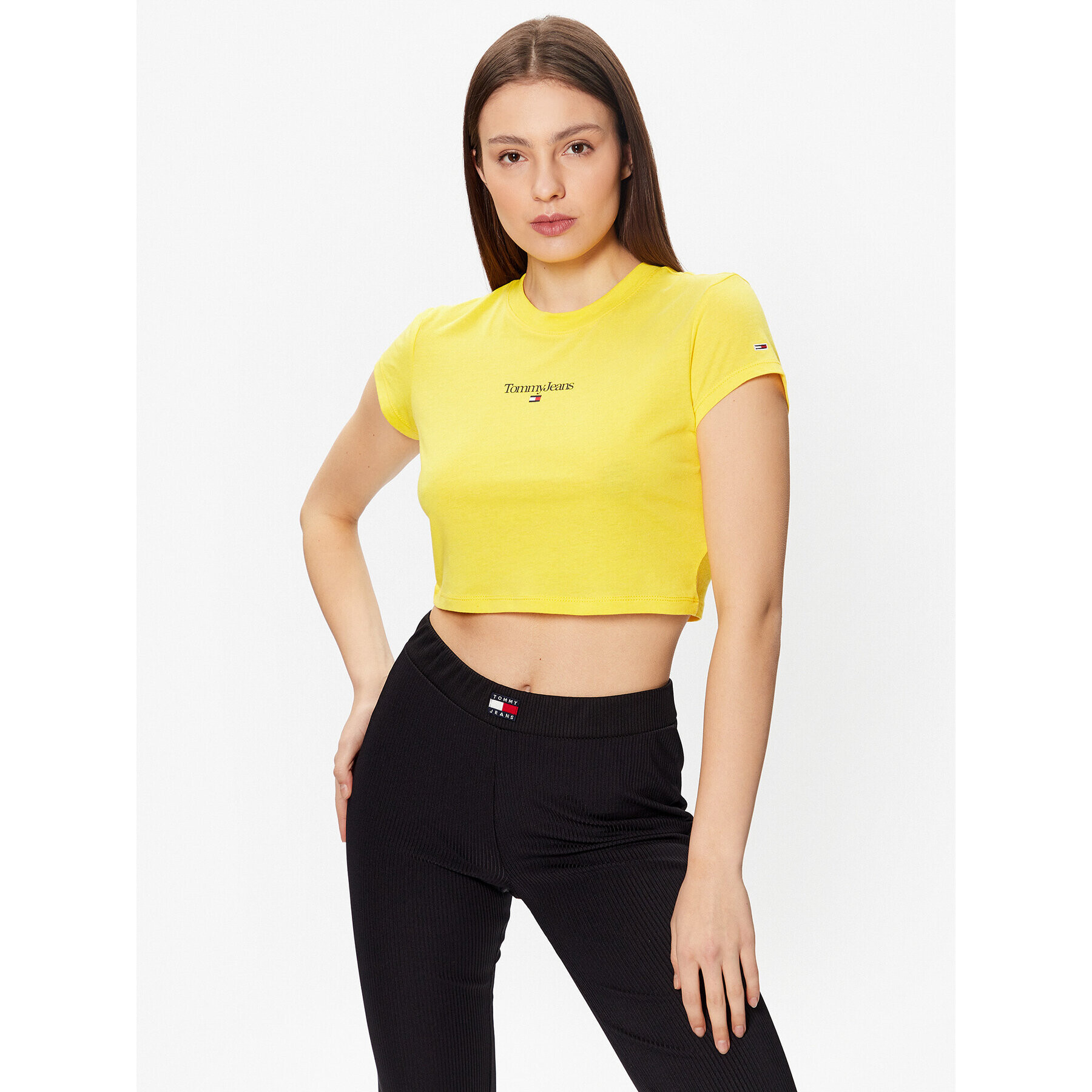 Tommy Jeans Тишърт Essential Logo DW0DW15444 Жълт Cropped Fit - Pepit.bg