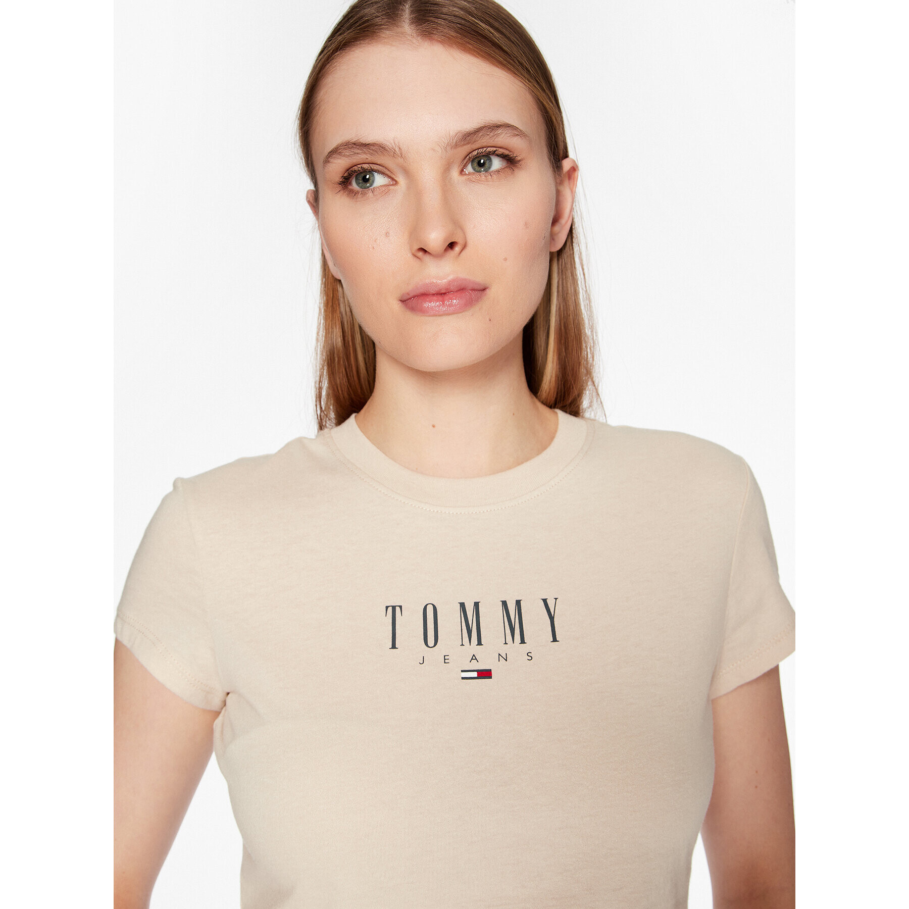 Tommy Jeans Тишърт Essential Logo DW0DW15749 Бежов Regular Fit - Pepit.bg