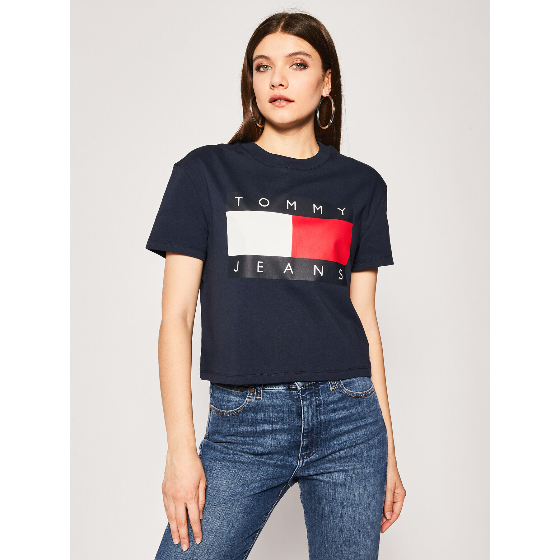 Tommy Jeans Тишърт Flag DW0DW07153 Тъмносин Regular Fit - Pepit.bg