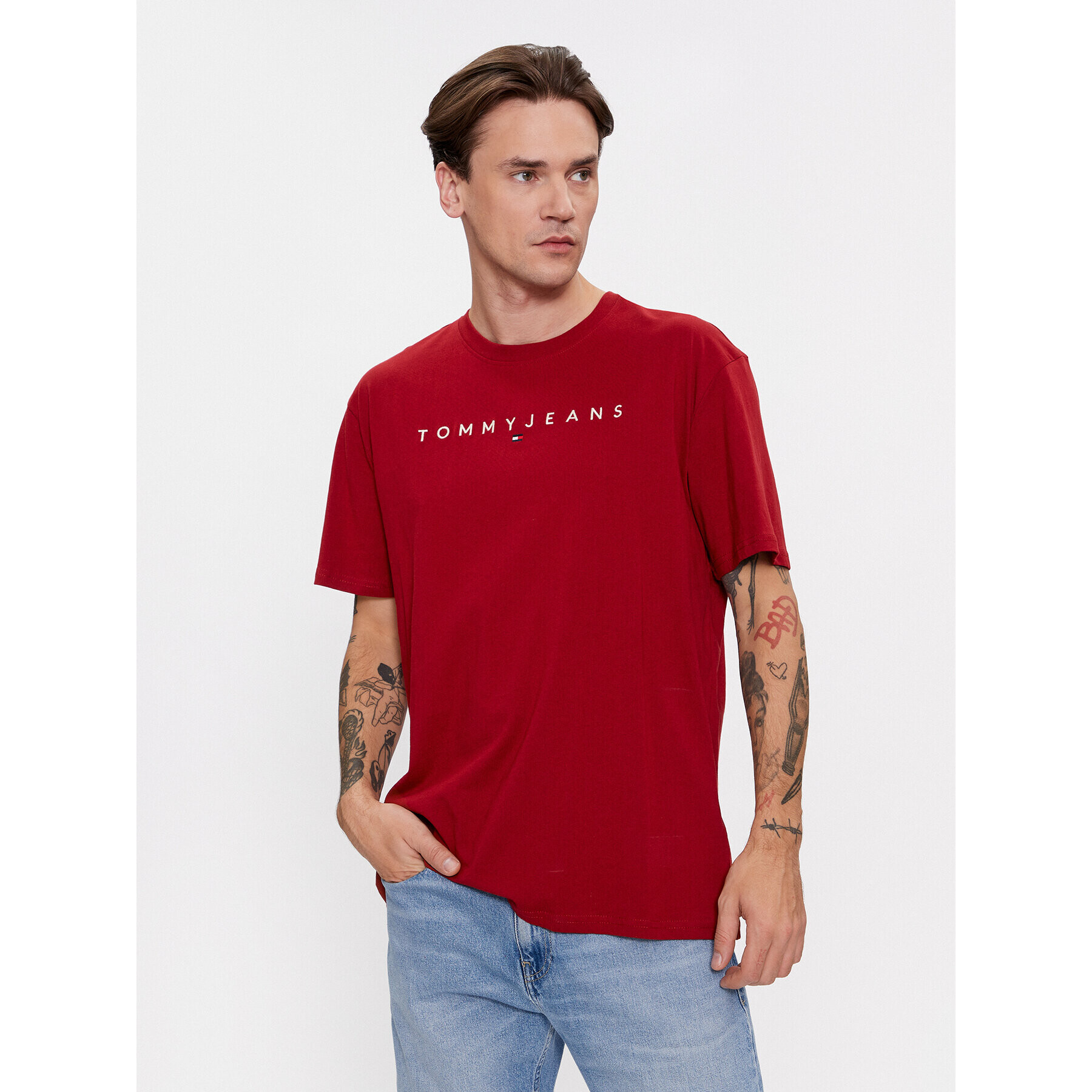 Tommy Jeans Тишърт Linear Logo DM0DM17993 Червен Regular Fit - Pepit.bg