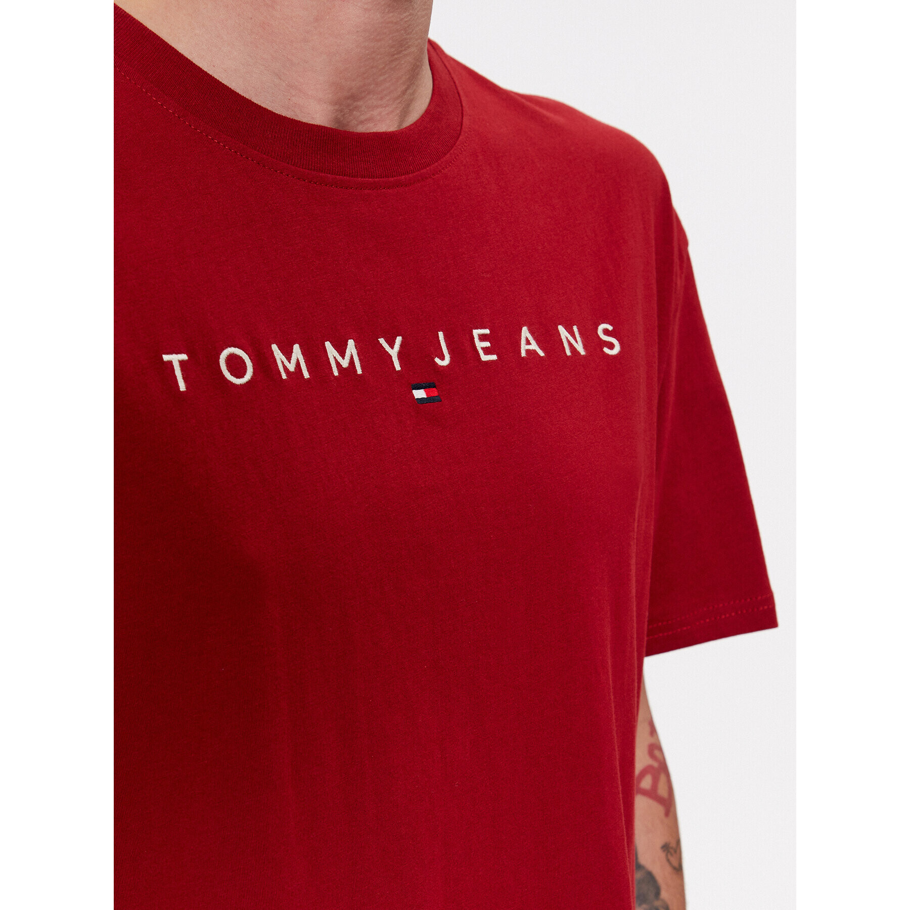 Tommy Jeans Тишърт Linear Logo DM0DM17993 Червен Regular Fit - Pepit.bg