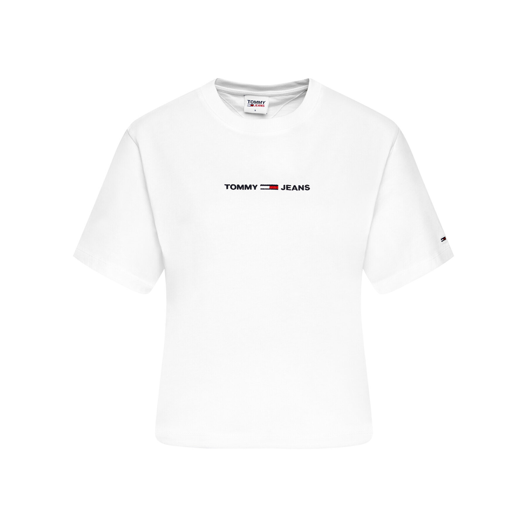 Tommy Jeans Тишърт Linear Logo DW0DW10057 Бял Cropped Fit - Pepit.bg